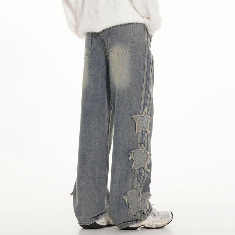 Vintage Street Star Patch Patchwork Jeans Product Image