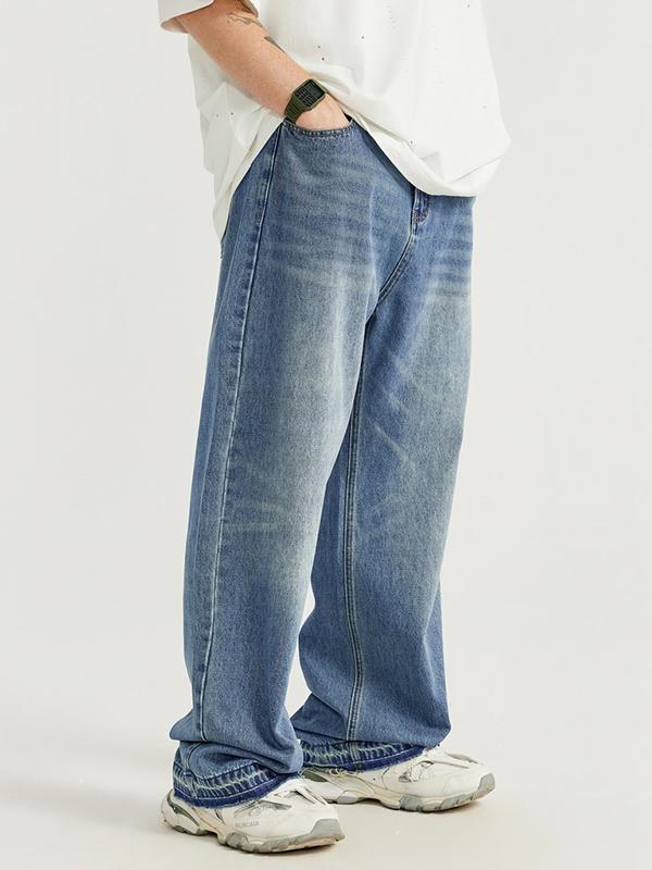 Raw Edge Washed Wide Legs Loose Jeans Product Image