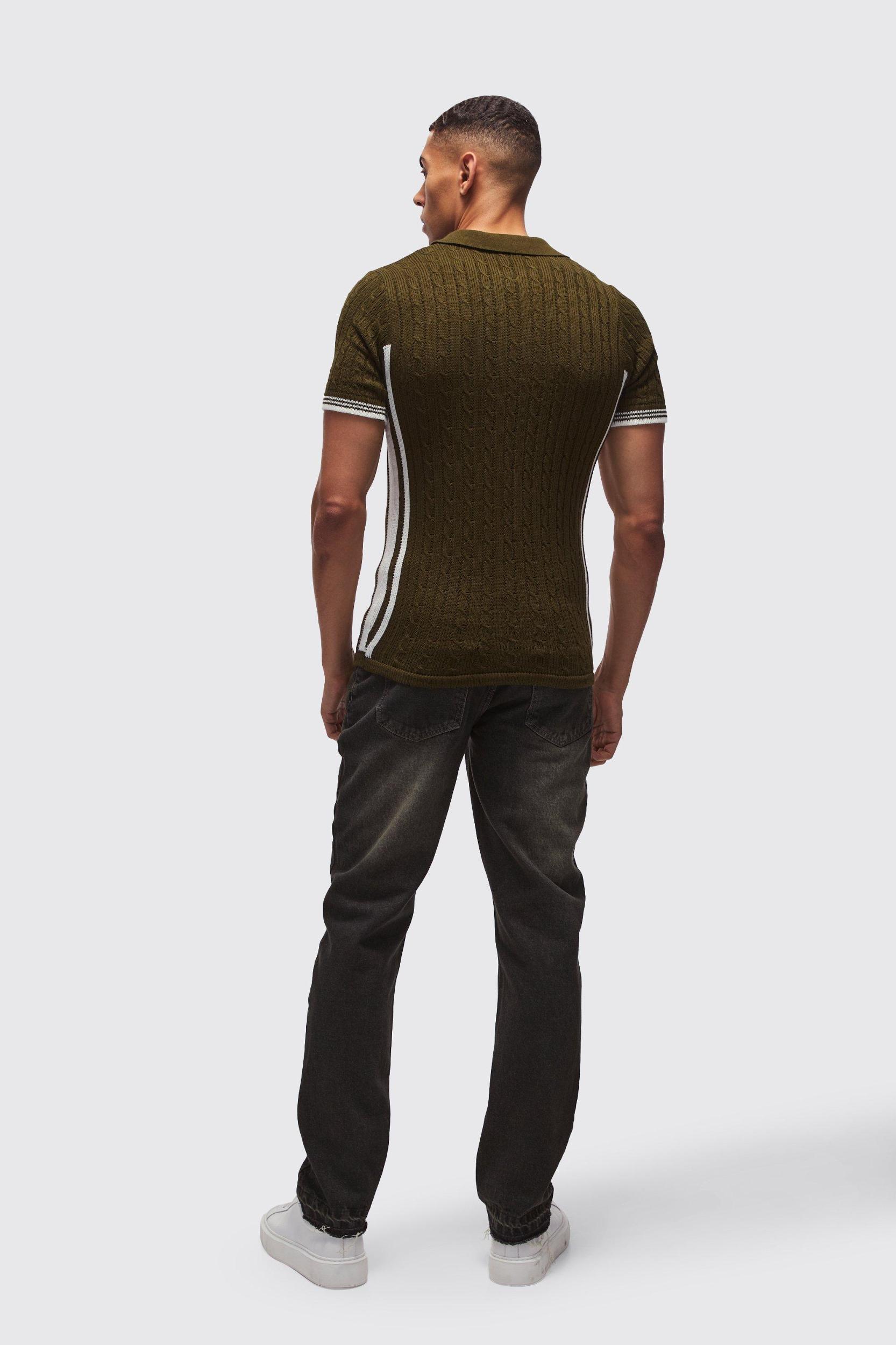 Muscle Fit V Neck Knitted Polo Shirt | boohooMAN USA Product Image
