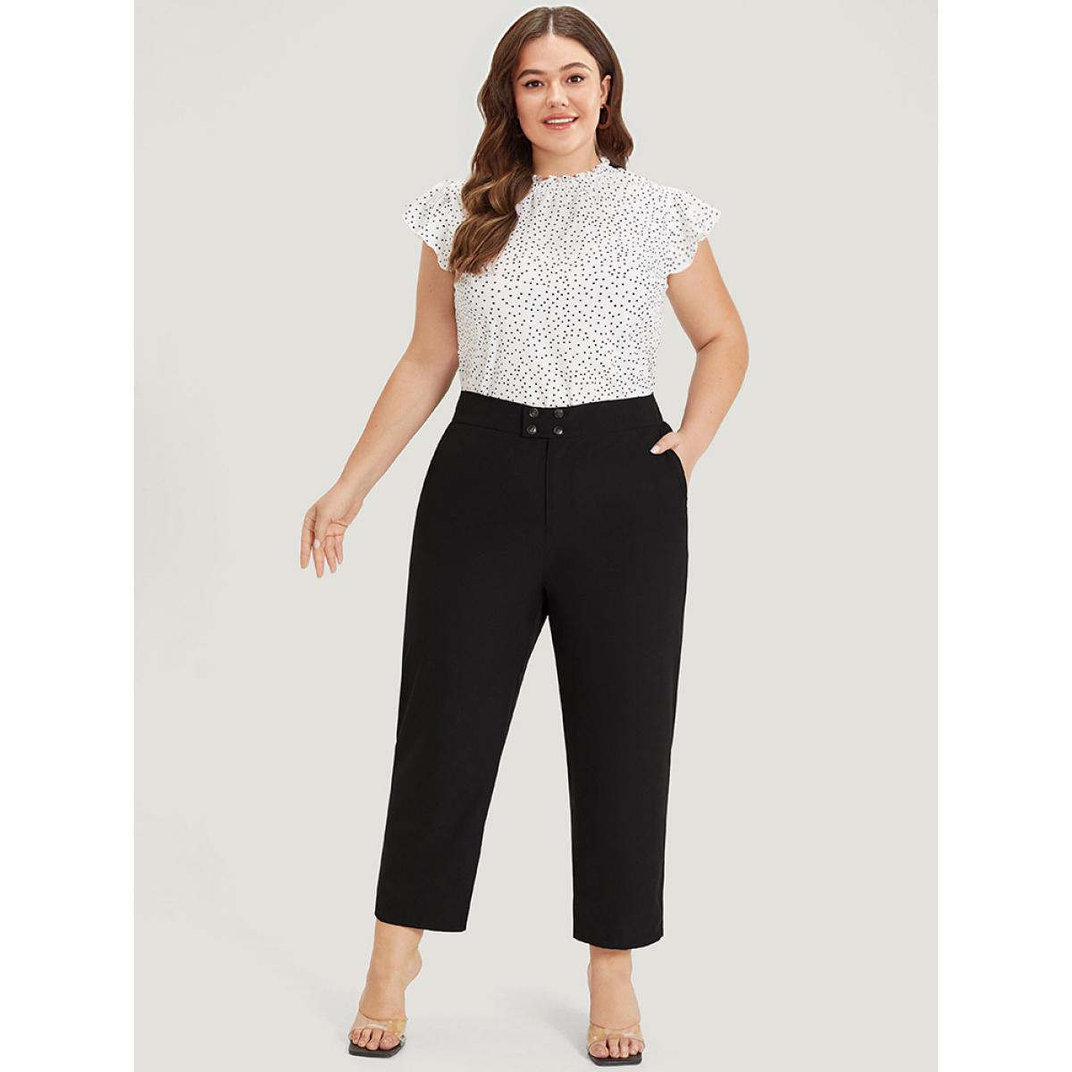 Plus Size Supersoft Essentials Solid Pocket Button Through Pants Women Black Elegant Straight Leg High Rise Dailywear Pants BloomChic 28/5X Product Image