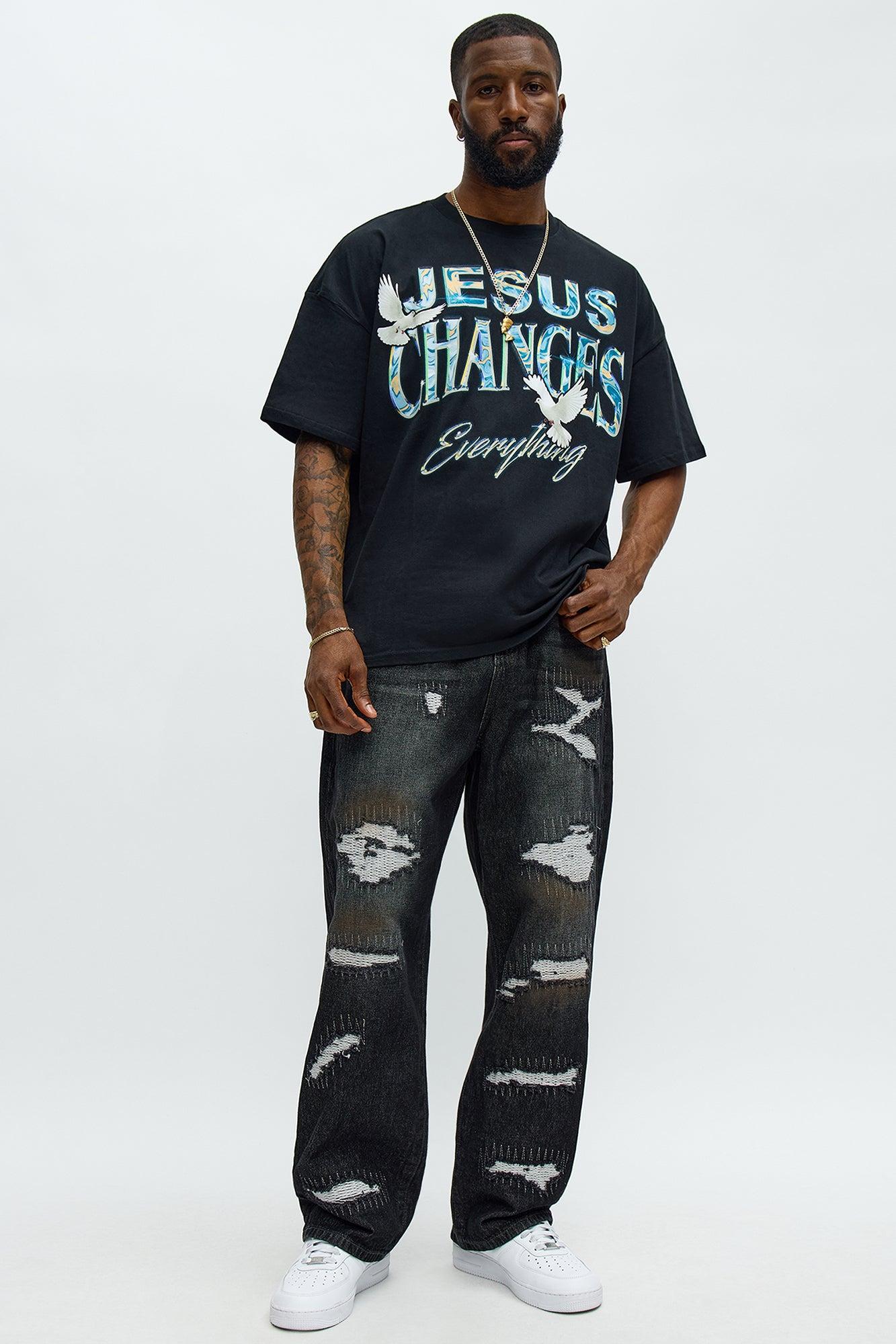 Jesus Changes Everything Oversized Short Sleeve Tee - Black Male Product Image