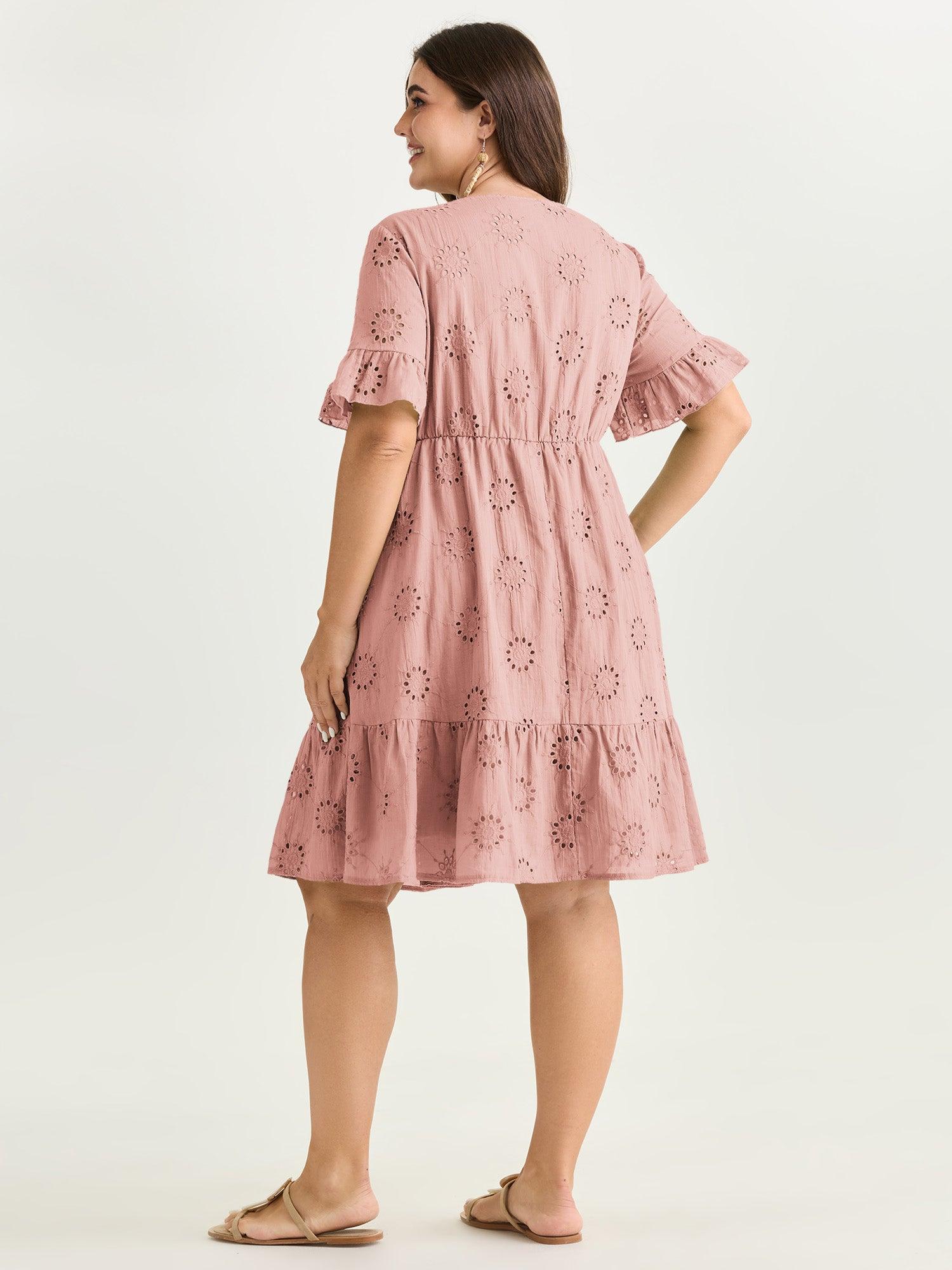 Eyelet Embroidered Ruffled Sleeve Mini Dress Female Product Image