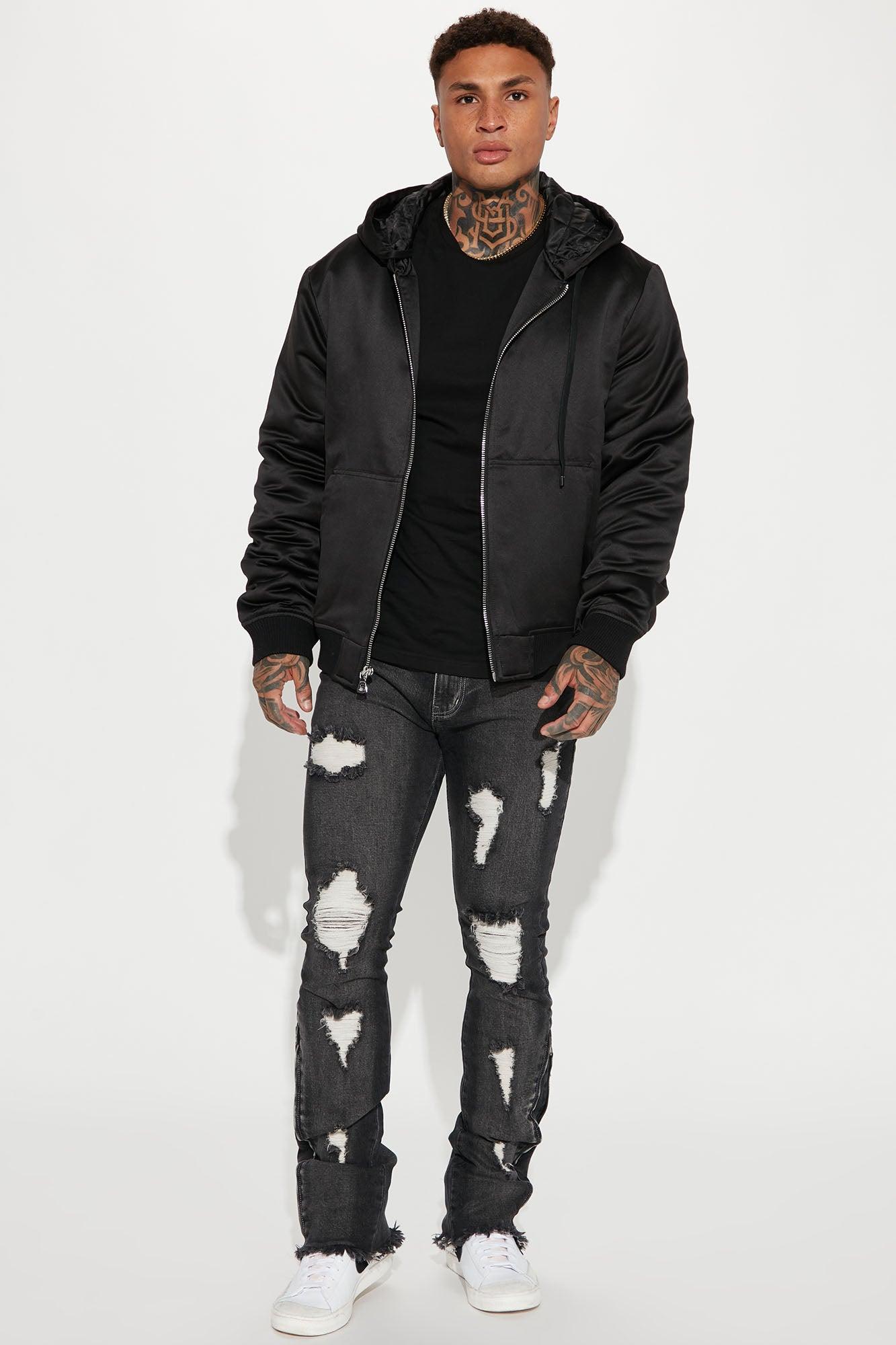 Padded Nylon Hooded Bomber Jacket - Black Product Image