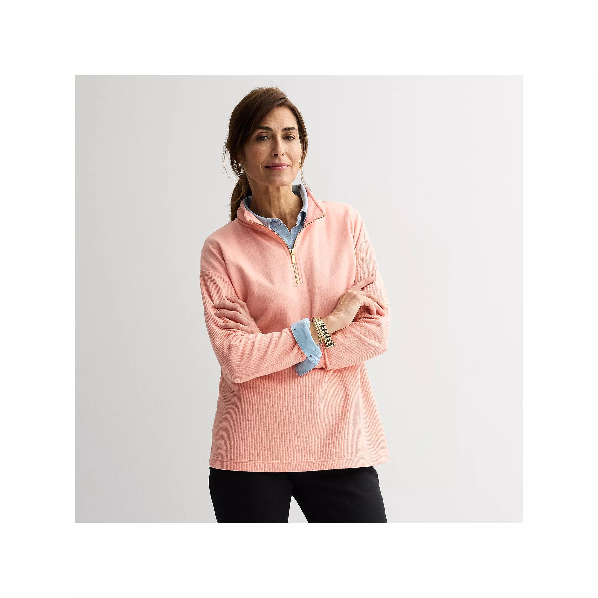 Women's Croft & Barrow® Quarter-Zip Waffle Knit Pullover, Size: Large, Pamela Pink Product Image
