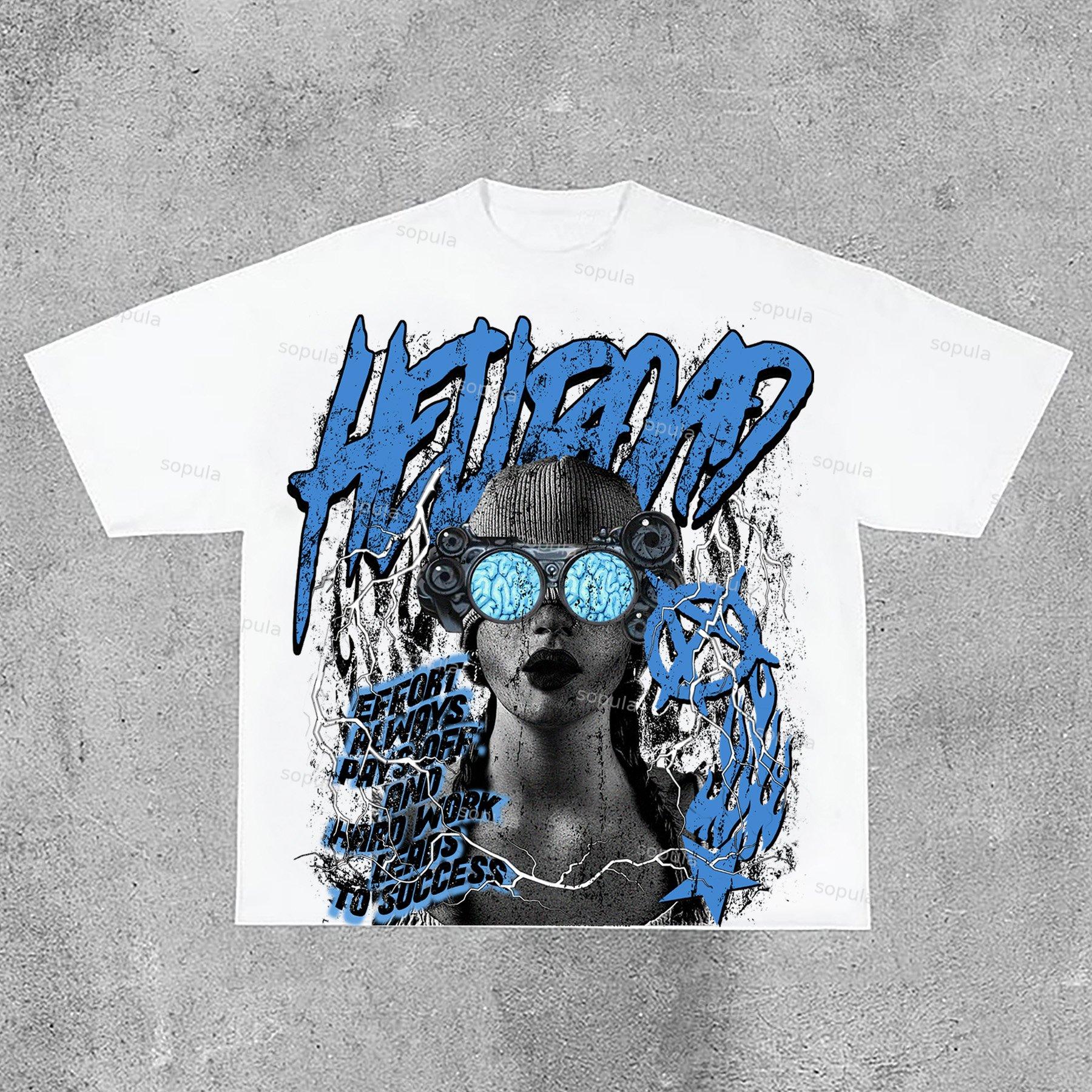 Hell Road Retro Fun Portrait Print Cotton T-Shirt Product Image