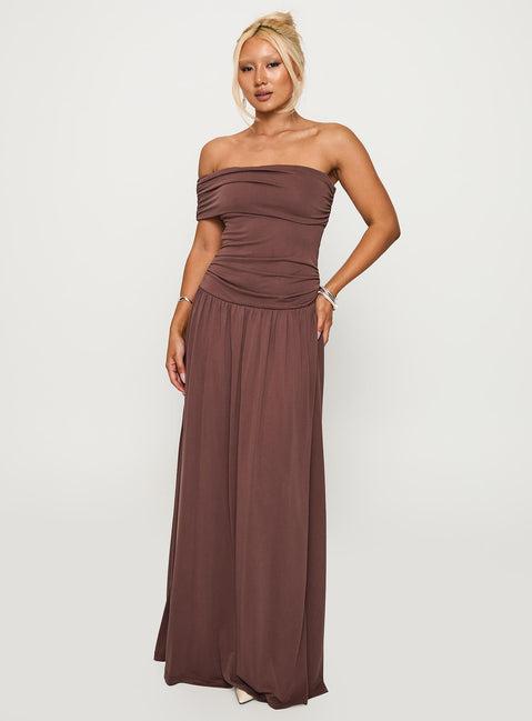 Decadence Strapless Maxi Dress Brown Product Image