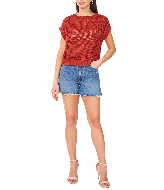 Vince Camuto Sweater Pointelle Crew Neck Short Sleeve Vest Product Image