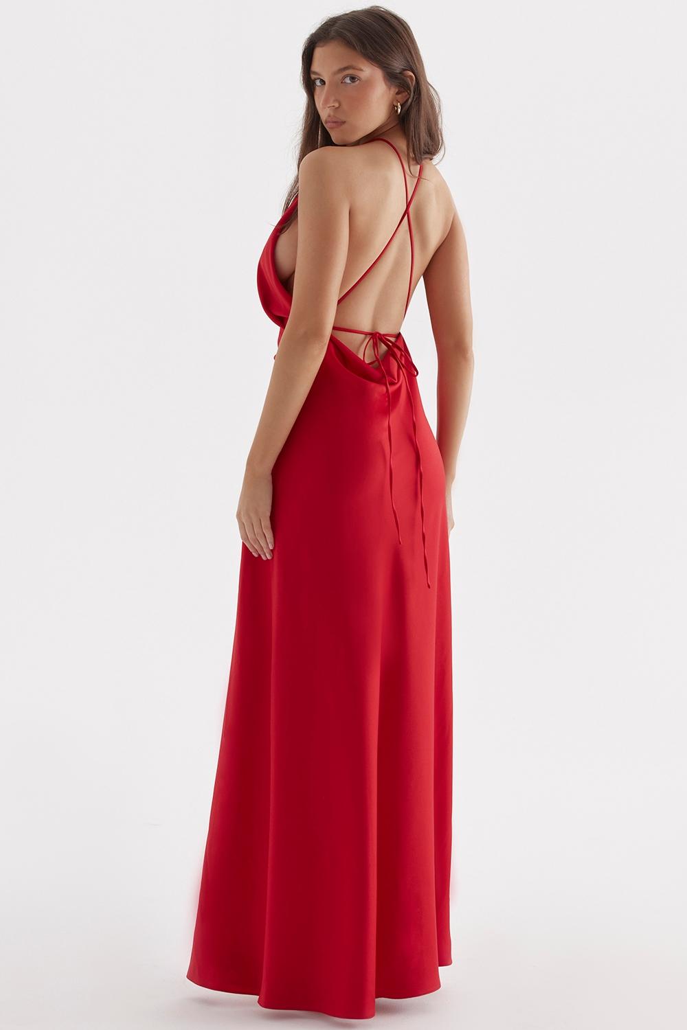 Zanab  red rose thigh slit maxi dress Product Image