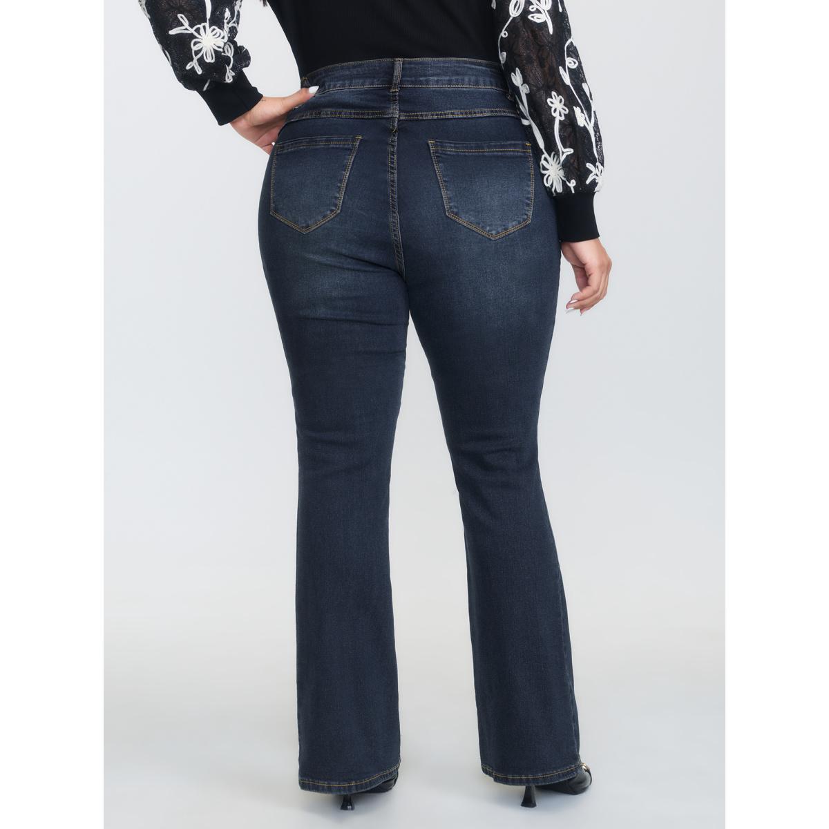 Plus Size Bootcut Very Stretchy Mid Rise Medium Wash Sculpt Waist Jeans Women Blue Timeless Plain Non High stretch Slanted pocket Jeans BloomChic 10/M Product Image