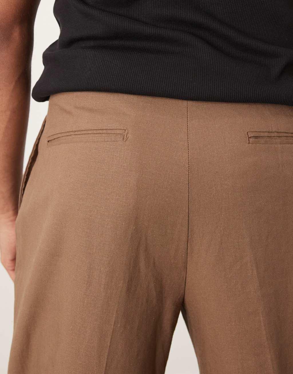 ASOS DESIGN smart wide leg linen blend pants with front pleat Product Image