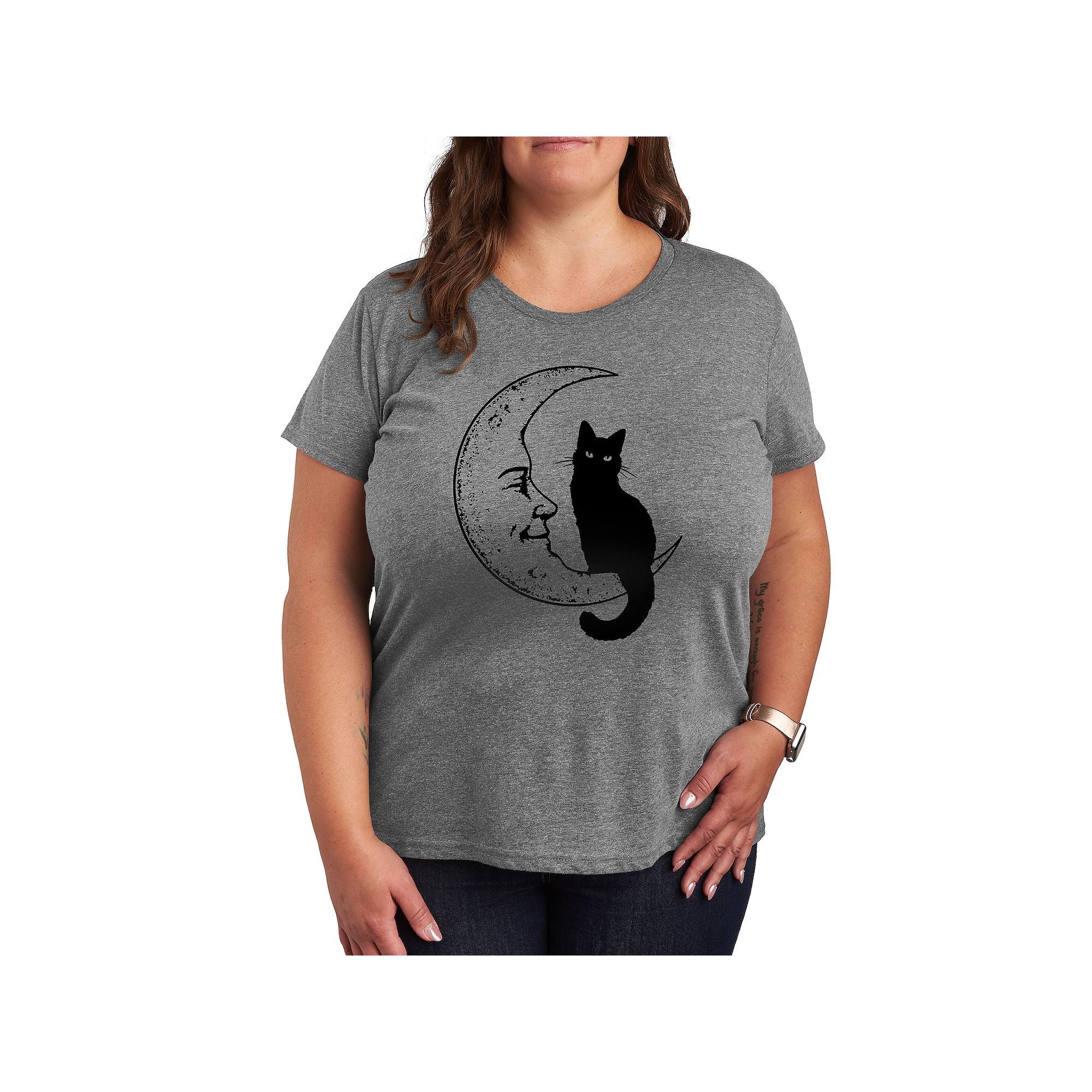 Plus Black Cat On Moon Graphic Tee, Women's,  Product Image