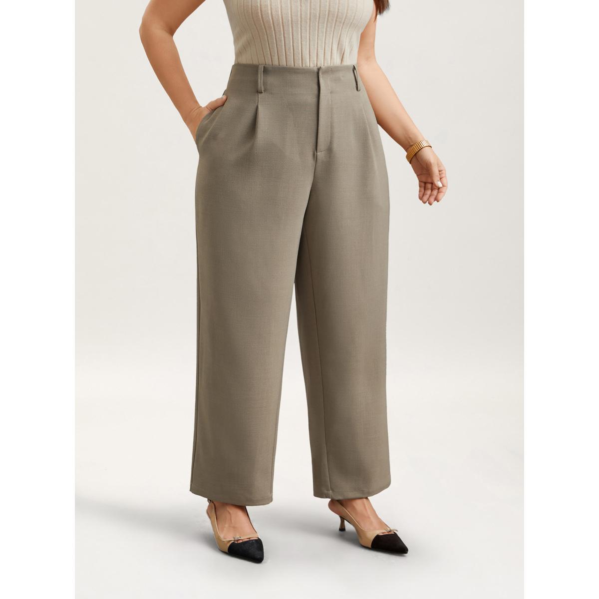 Plus Size Pleated Straight-Leg Pants Women Champagne At the Office Straight Leg Mid Rise Work Pants BloomChic 18-20/2X Product Image
