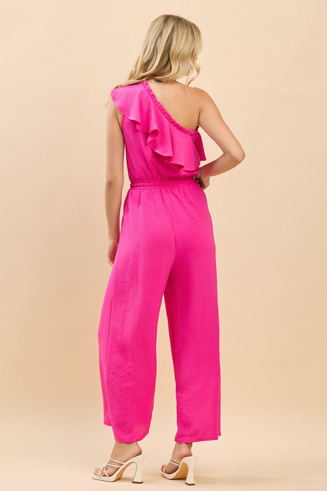 Savanna One-Shoulder Ruffle Wide Leg Jumpsuit Product Image