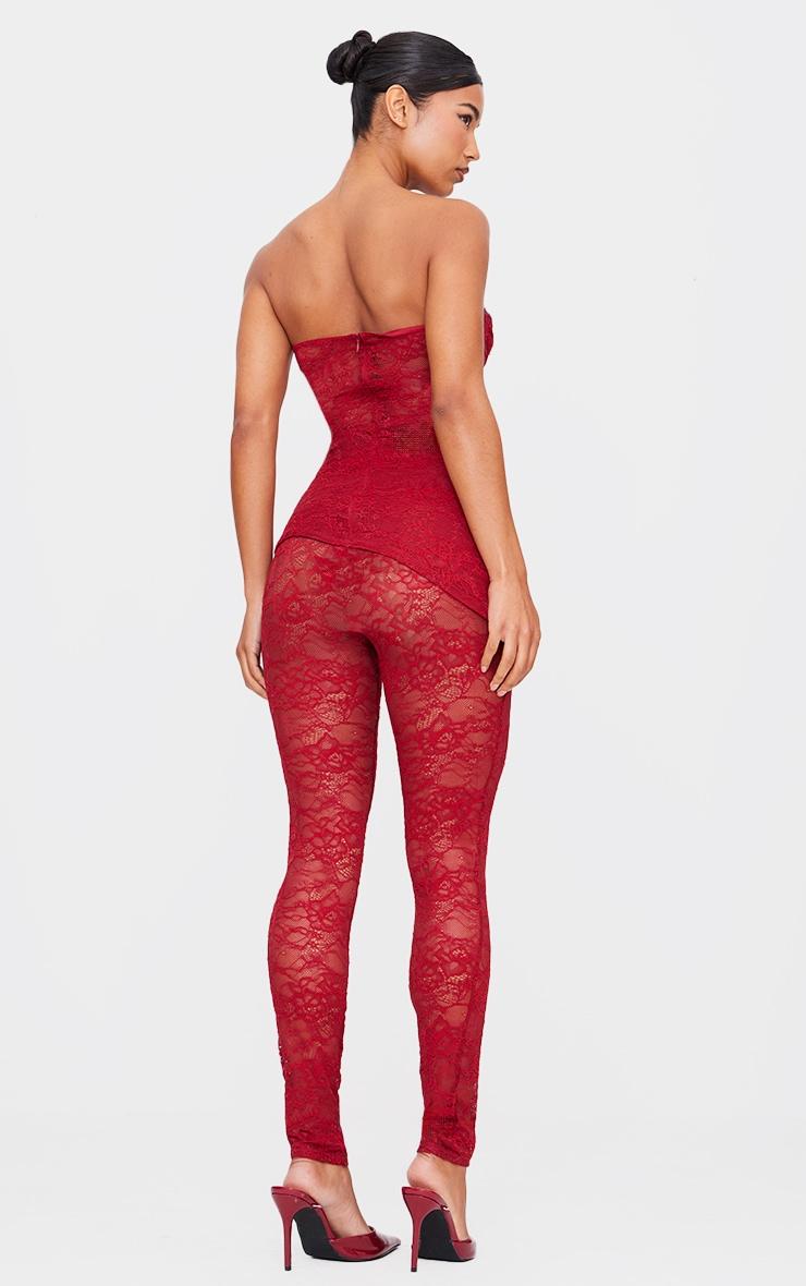 Burgundy Lace Cut Out Corset Detailed Jumpsuit Product Image
