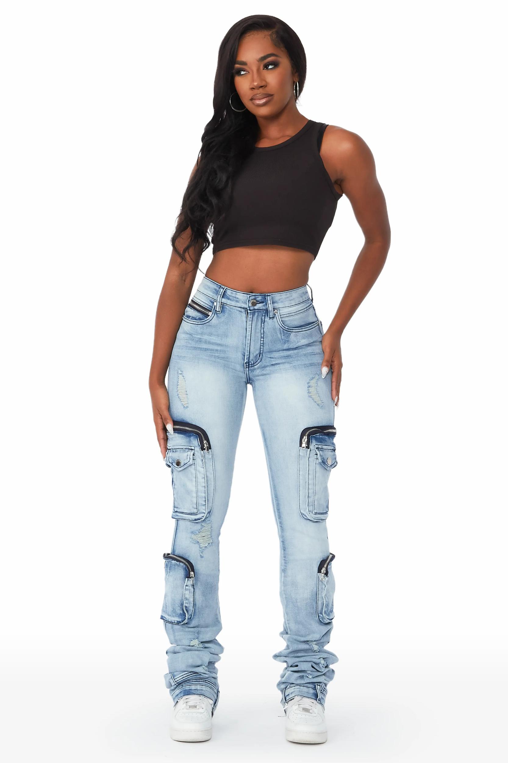Alisson Light Wash Cargo Super Stacked Jean Female Product Image