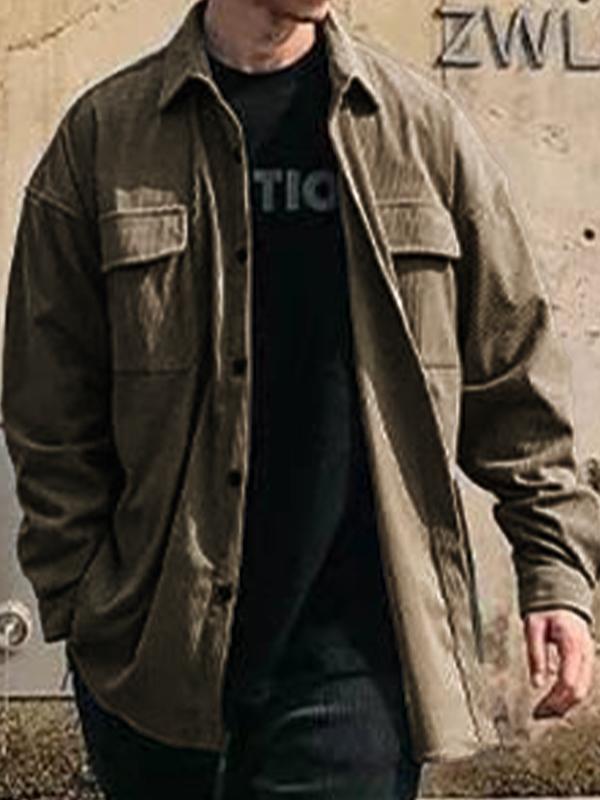 Men's Vintage Corduroy Solid Long Sleeve Blouse Product Image