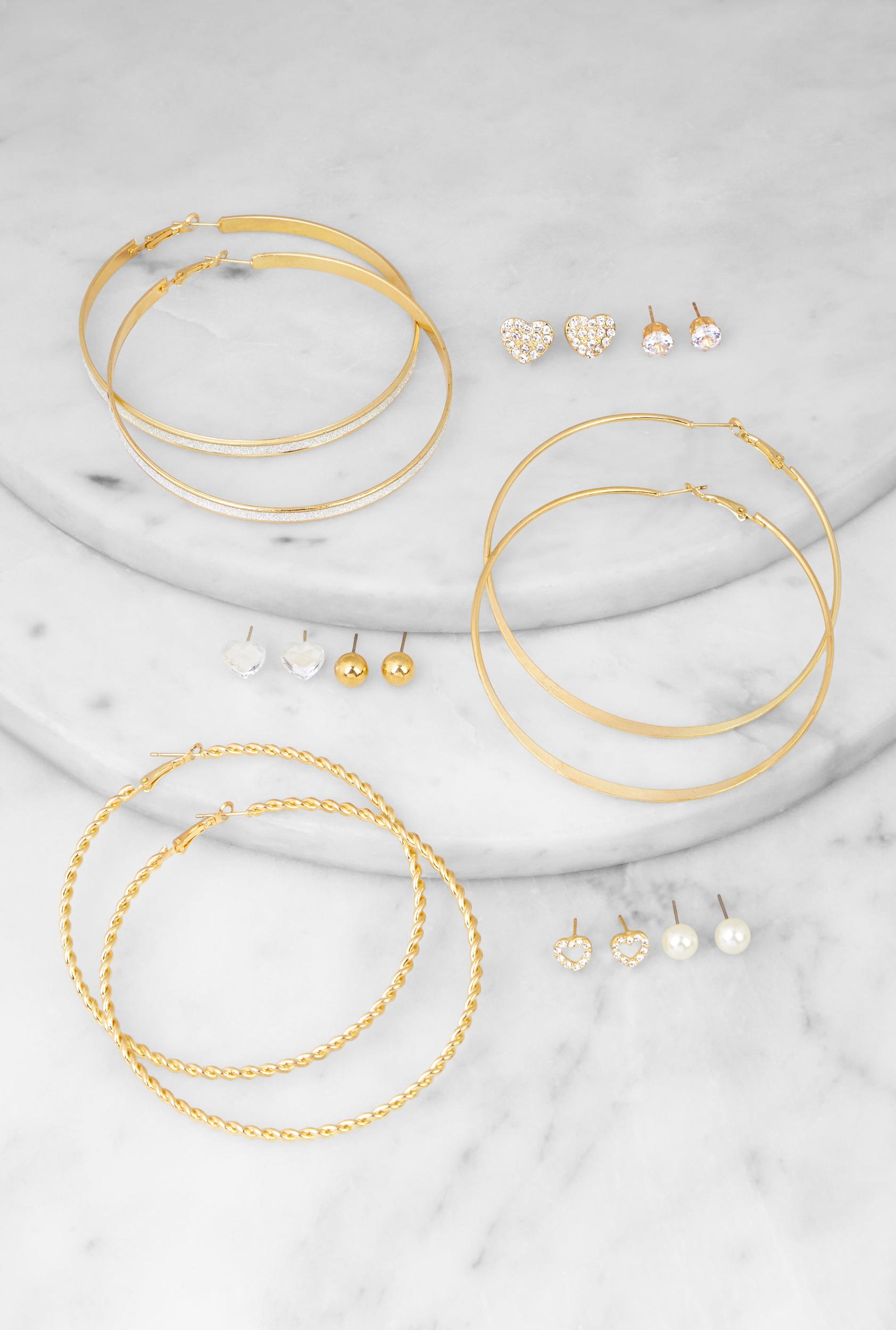 Womens Cubic Zirconia Stud and Hoop Earrings Set of 6 Product Image