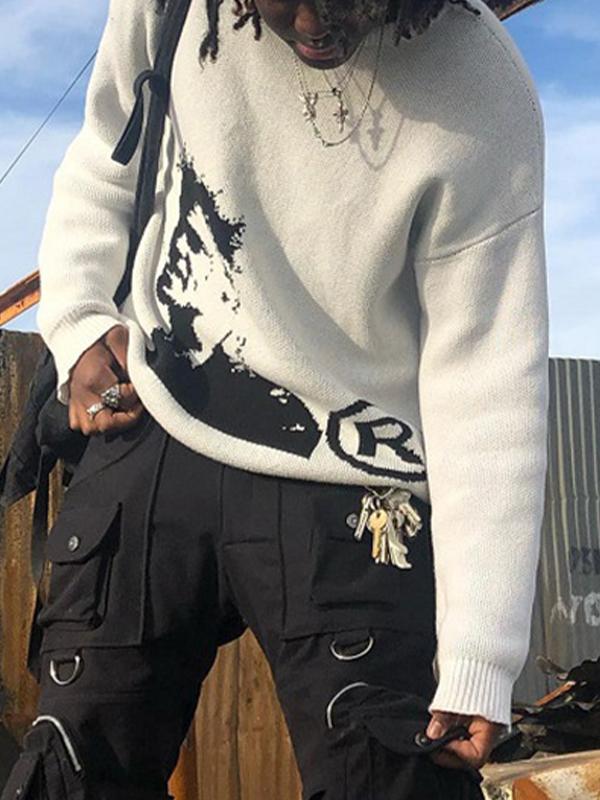 Men's Portrait Print Crew Neck Sweater Product Image