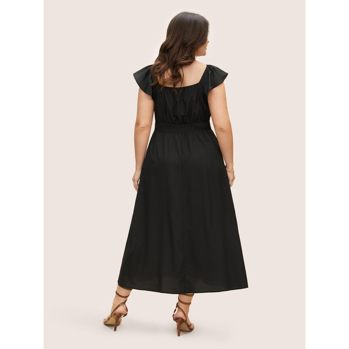 Plus Size Carnation Print Ruffle Cap Sleeve Maxi Dress Black Women Elegant Shirred Heart neckline Cap Sleeve Curvy BloomChic 30/6X Product Image