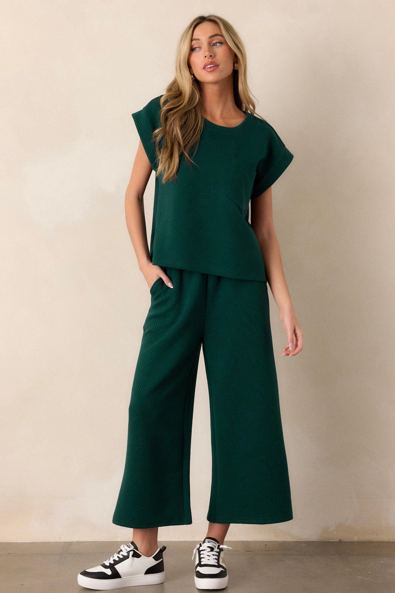Tell Me Forest Green Cropped Textured Pants Product Image