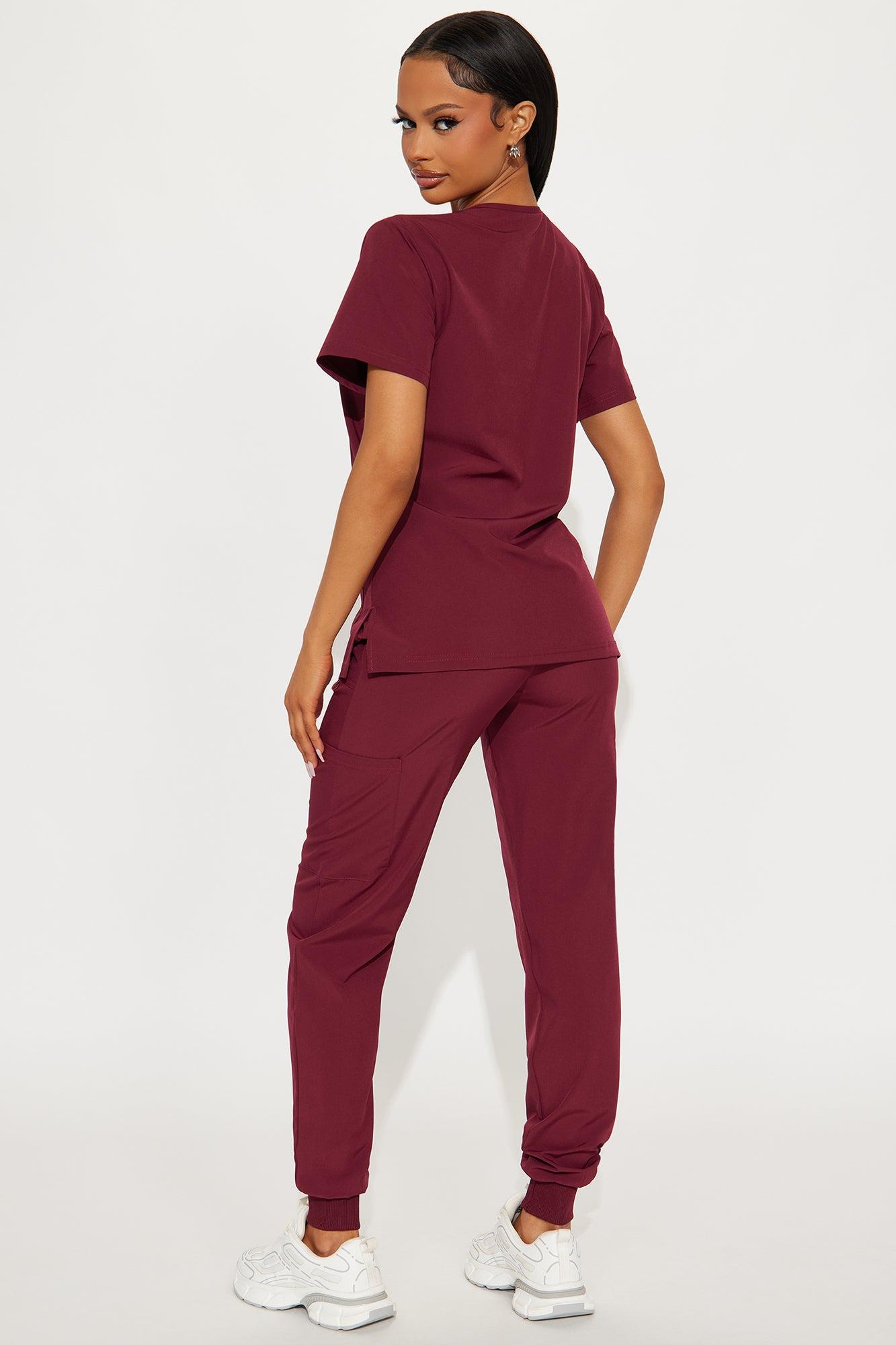Essential 4 Way Stretch Scrub Uniform Jogger Set - Wine Product Image