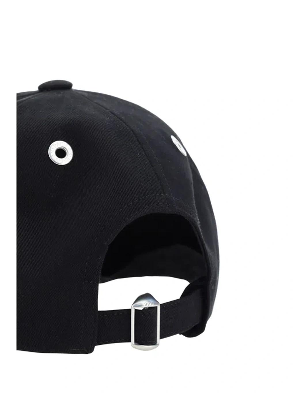 AMI ALEXANDRE MATTIUSSI Ami Paris Black And Red Cotton Ami Paris De Coeur Baseball Cap Product Image
