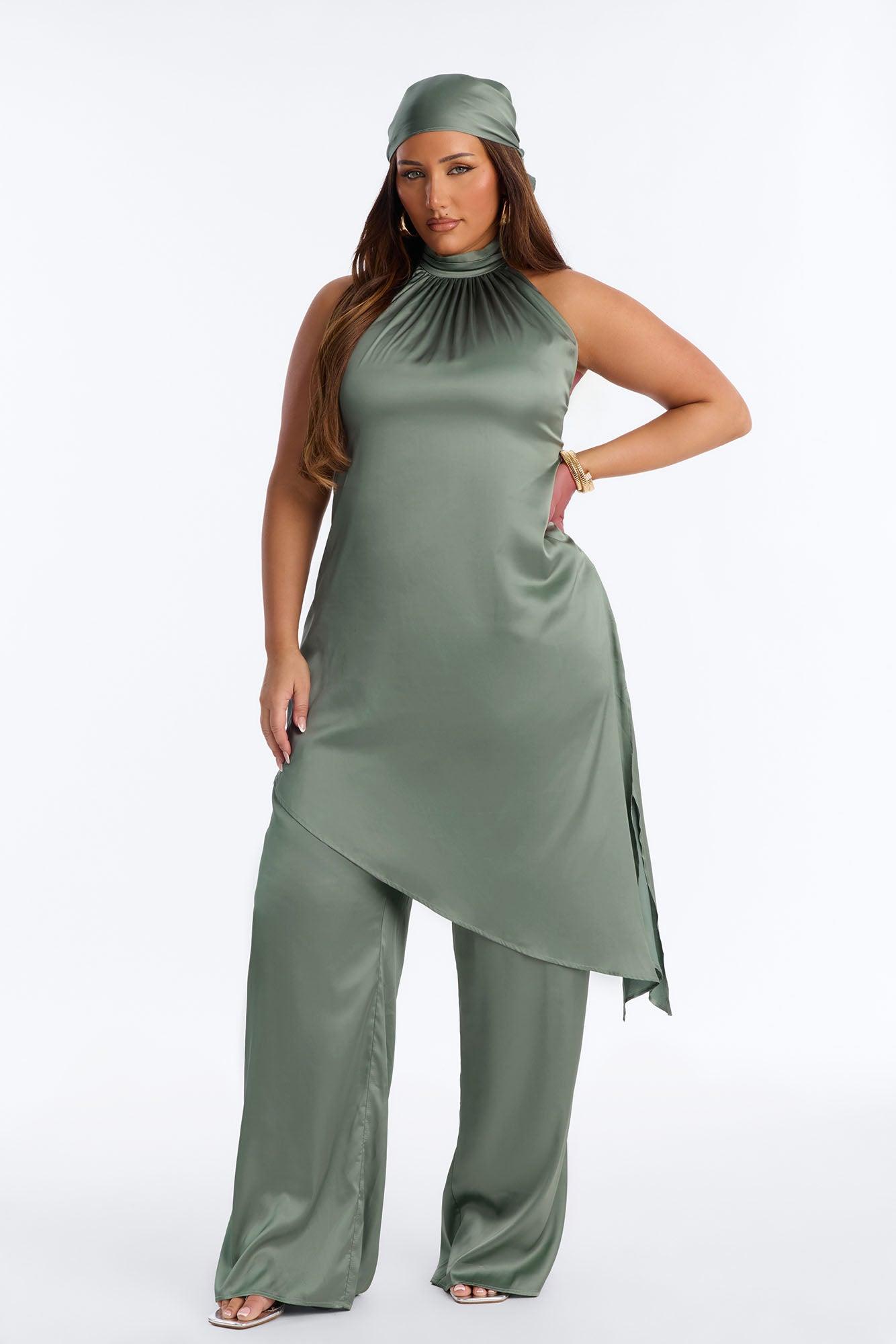 Lea Satin Draped 2 Piece Jumpsuit Set - Sage Female Product Image