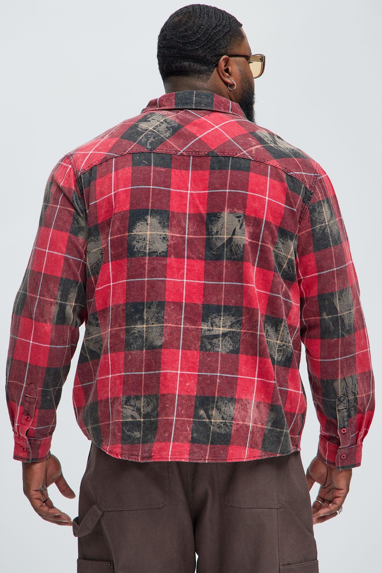 Pershing Distressed Plaid Flannel Shirt - Red/combo Product Image