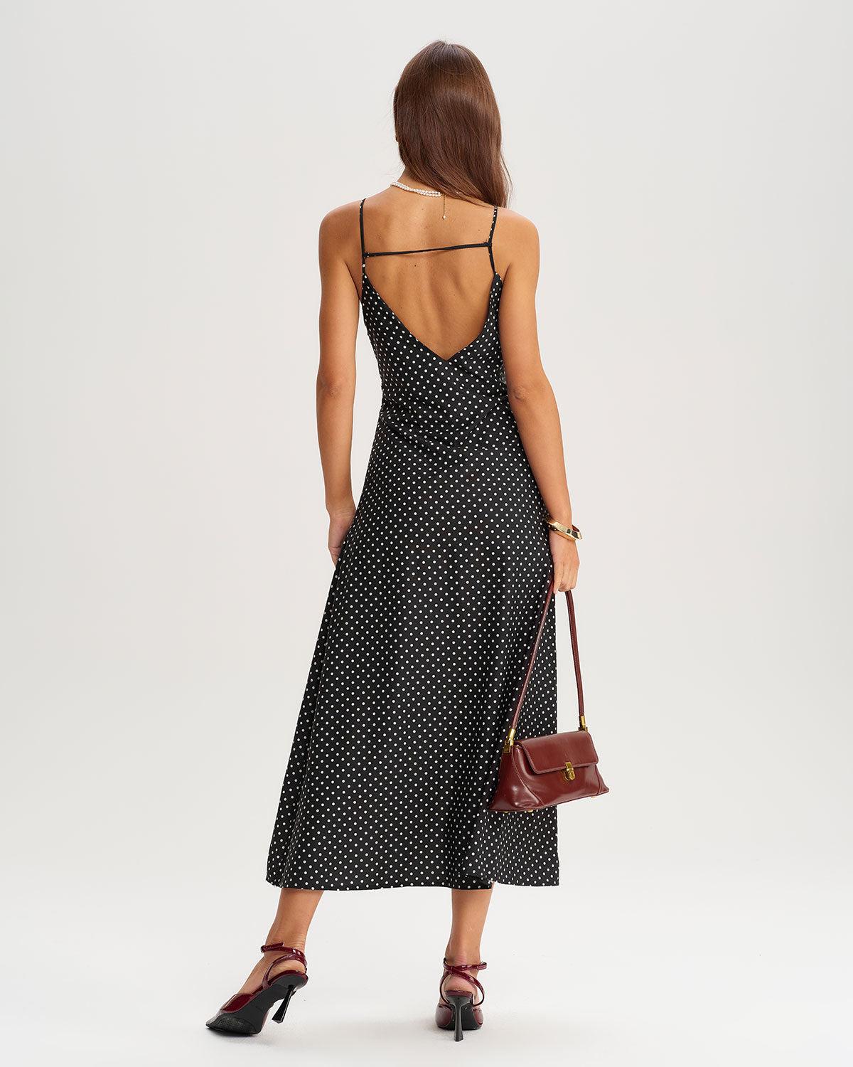 Black Polka Dot Slip Midi Dress Product Image