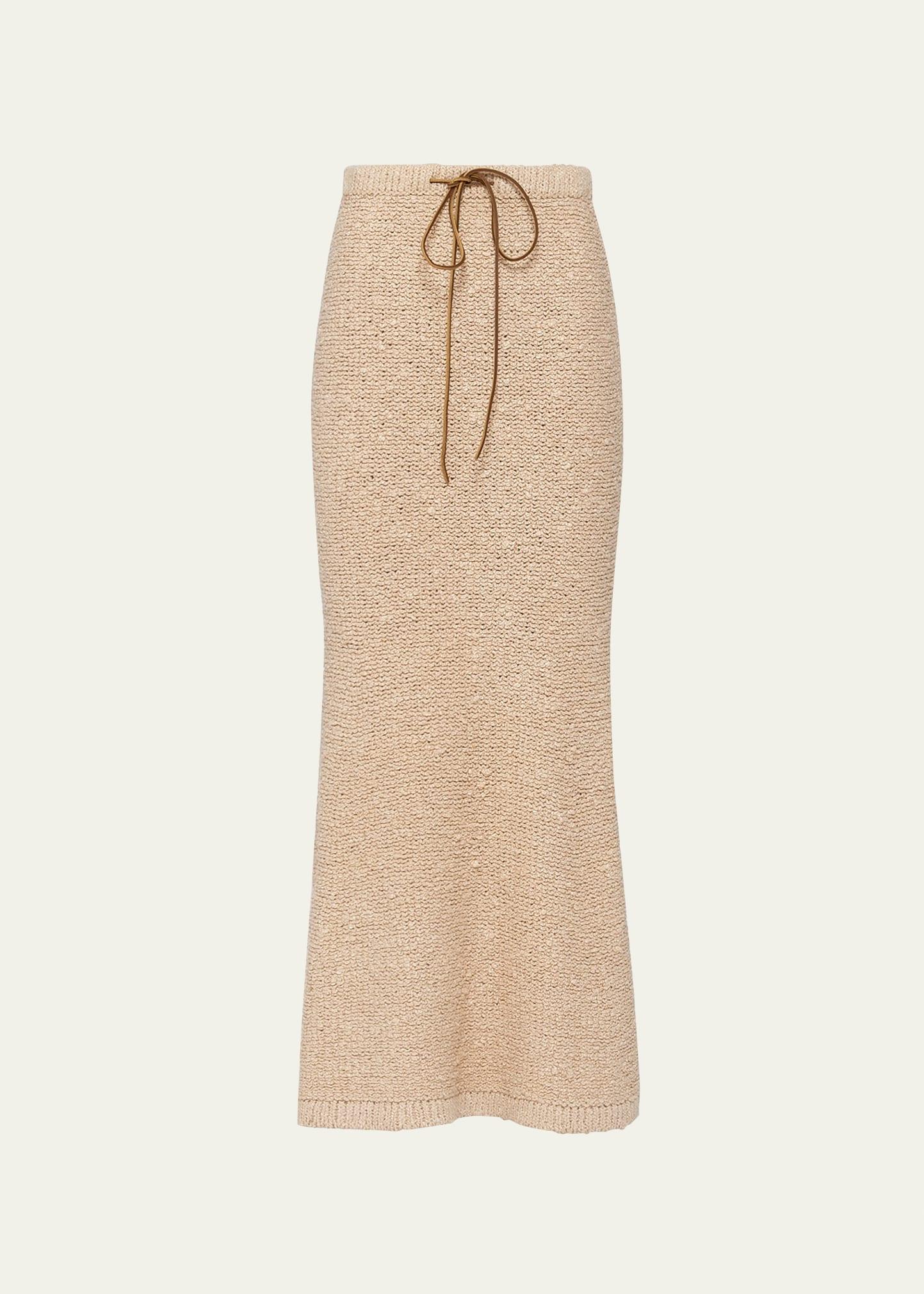 Silk Boucle Leather Cord Maxi Skirt Product Image