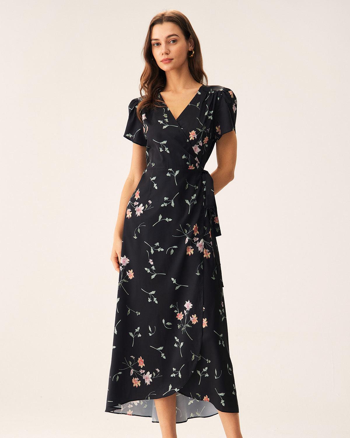 Black Floral Wrap Maxi Dress Product Image