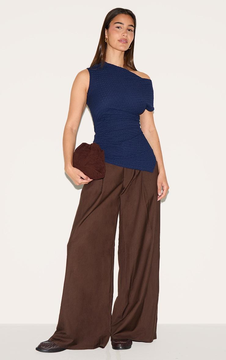 Navy Textured Ruched Asymmetric Long Top Product Image