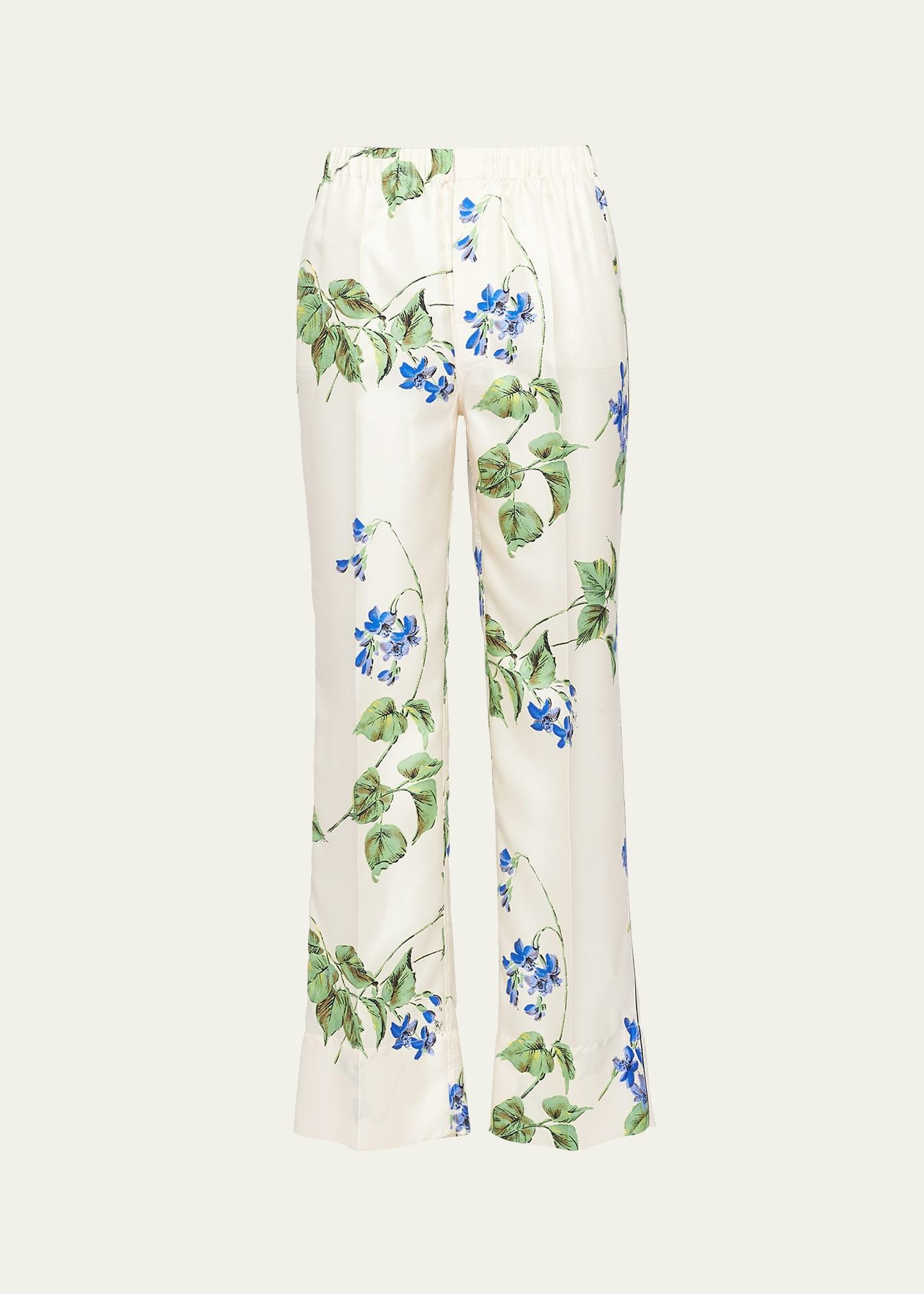 Viola-Print Bootcut Silk Pants Product Image