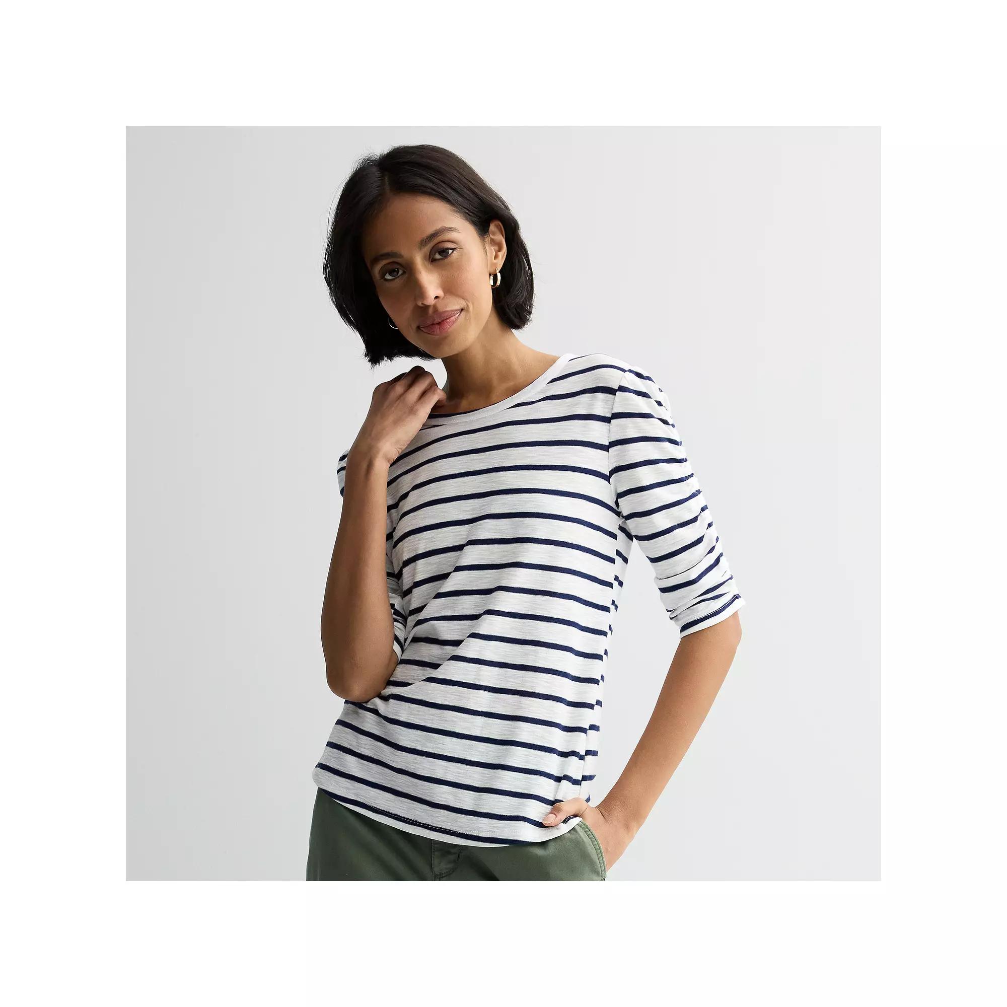 Women's Sonoma Goods For Life® Ruched Sleeve Top, Size: Small, Bright White Stripe Product Image
