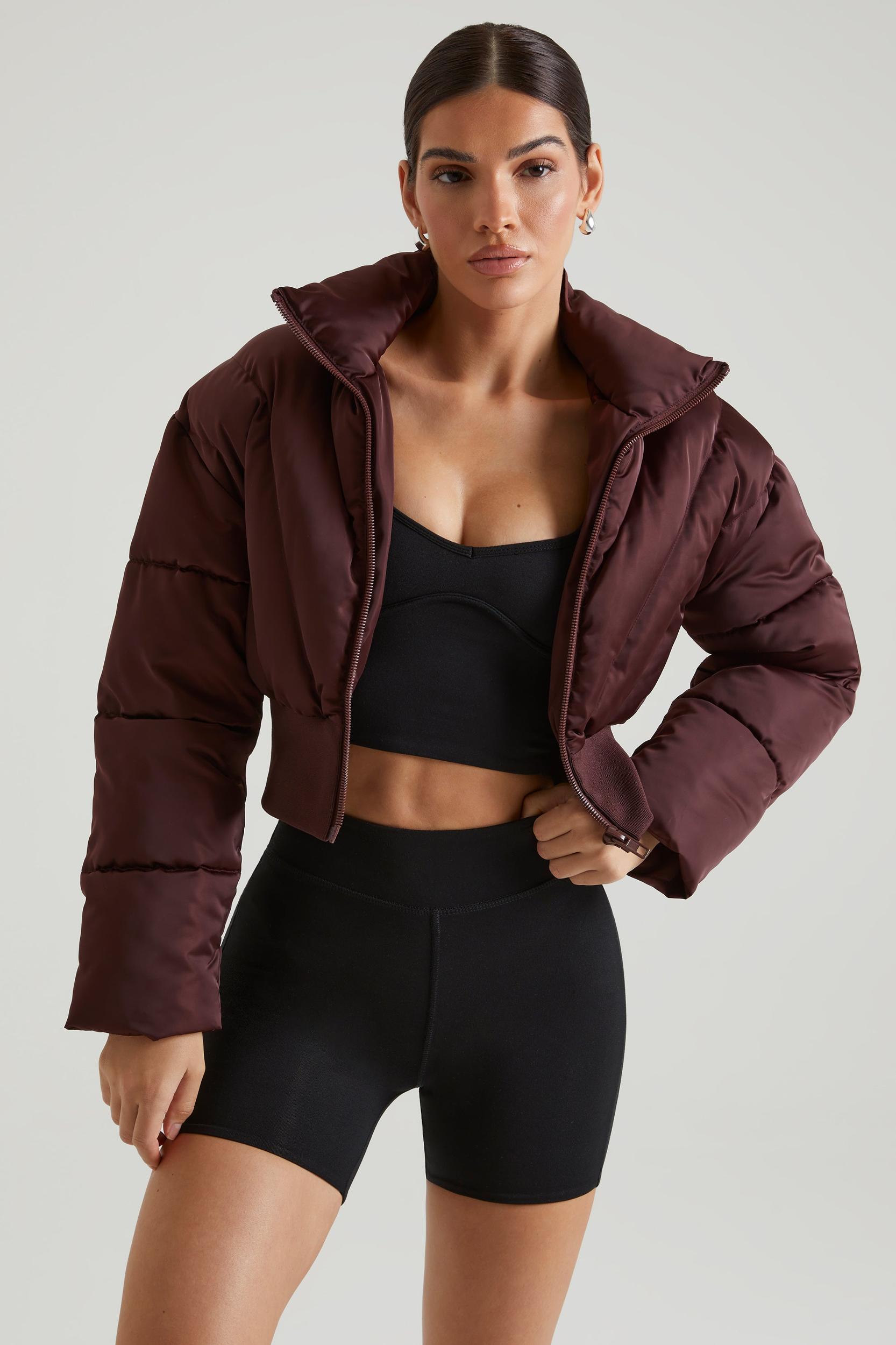 Ribbed Puffer Jacket in Brown Product Image