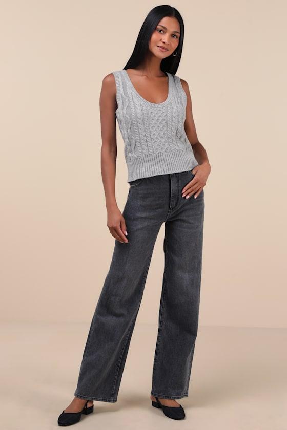 Sophisticated Staple Heather Grey Cable Knit Sweater Vest Product Image