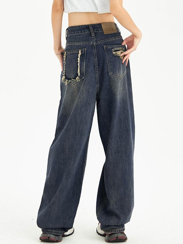 Vintage Blue Ripped Boyfriend Jeans Product Image