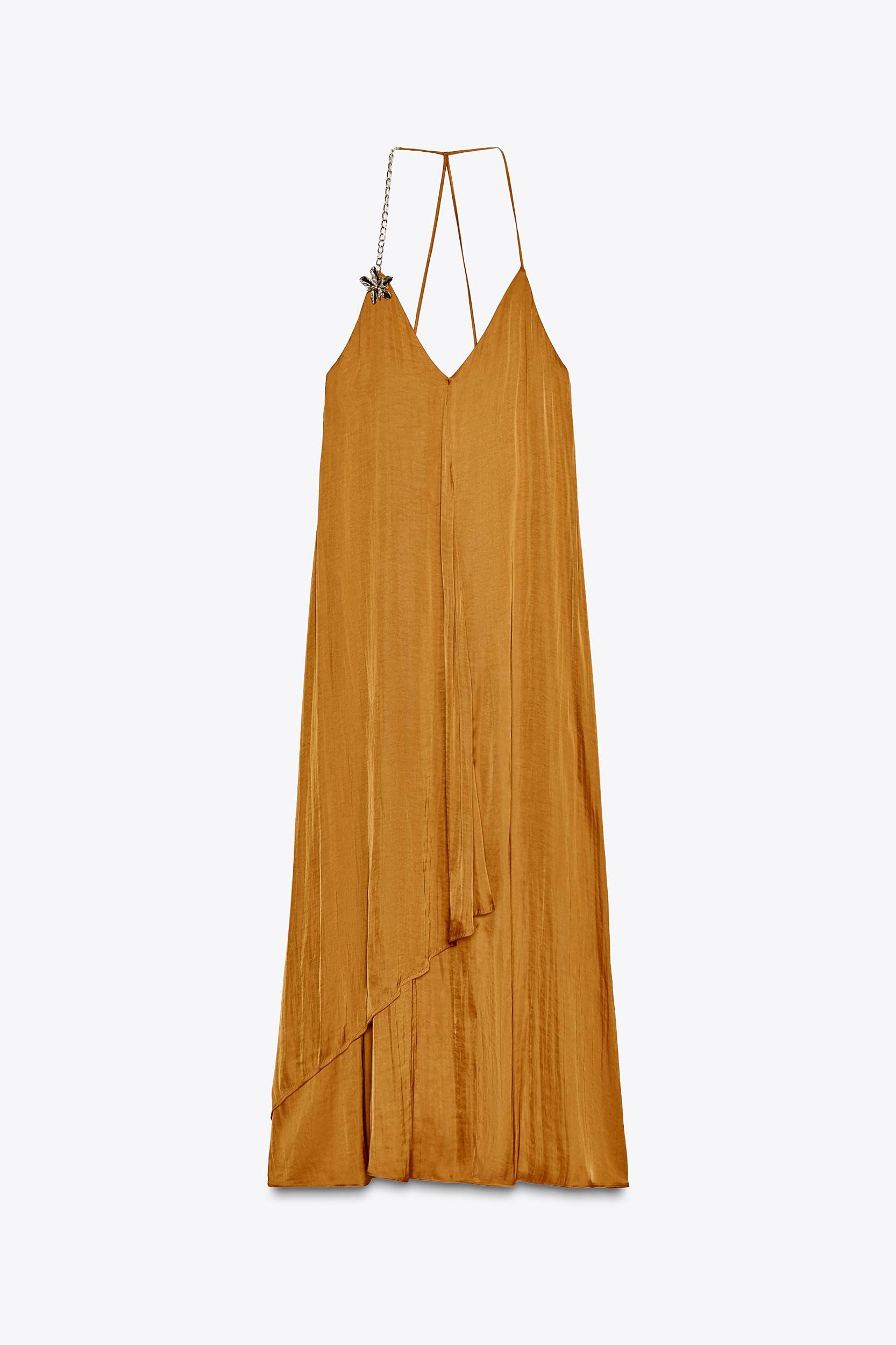 SATIN EFFECT MIDI DRESS WITH TRIM Product Image