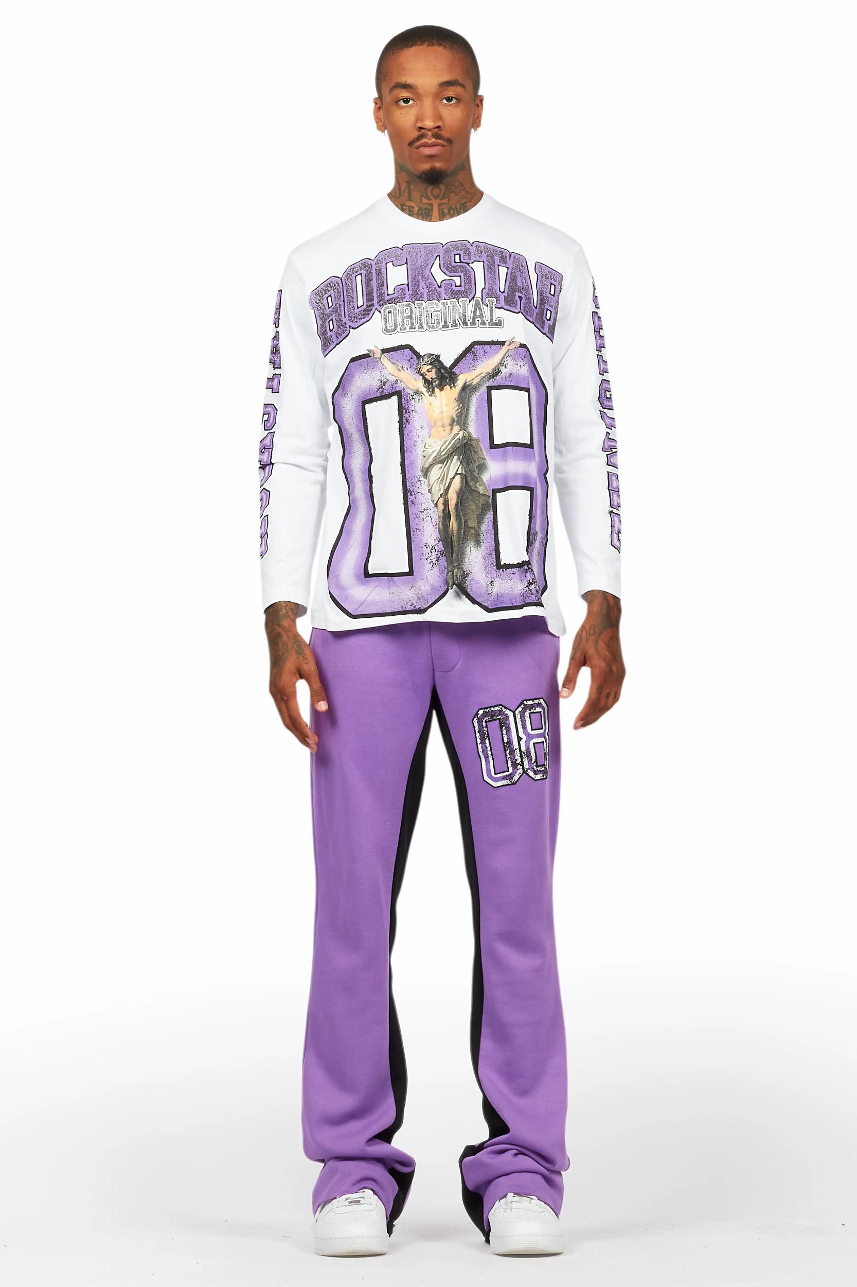 Fields Purple/White Long Sleeve T-Shirt/Baggy Pant Set Male Product Image
