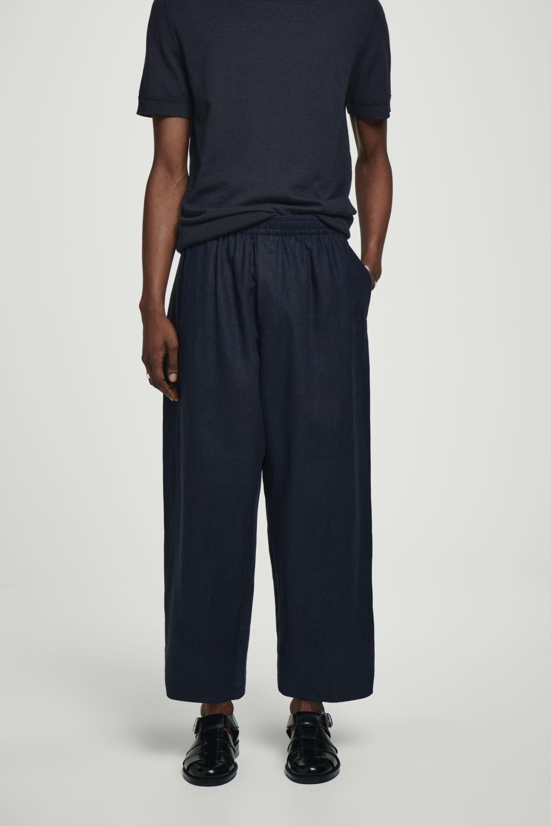 ELASTICATED LINEN WIDE-LEG TROUSERS Product Image