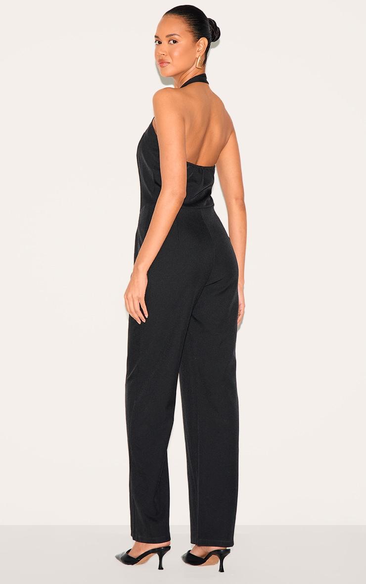  Black Dipped Corset Zip Front Wide Leg Jumpsuit Product Image