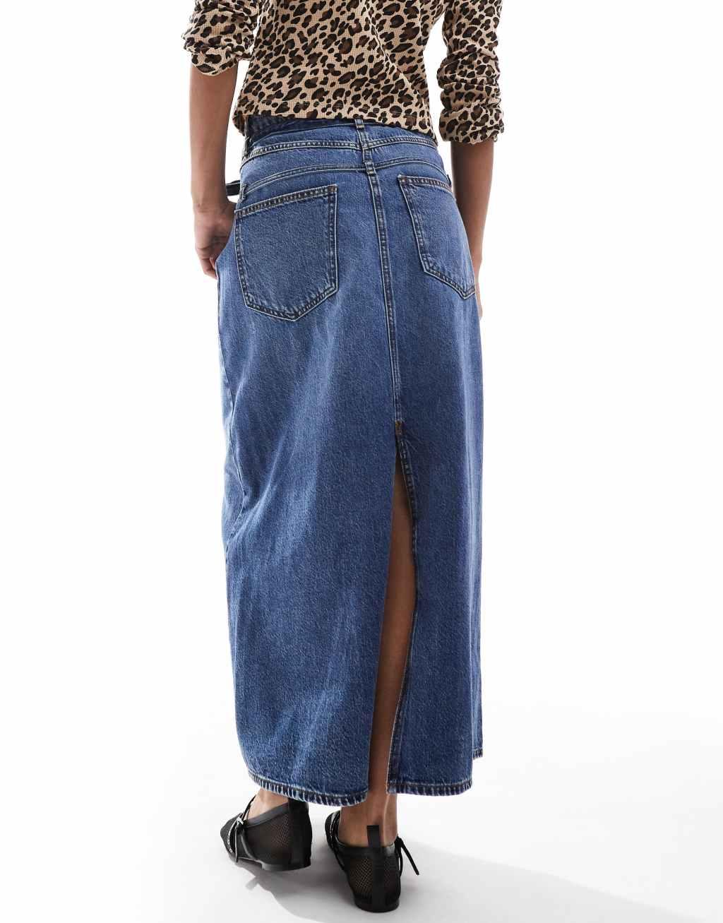 Scalpers denim midi skirt in indigo   Product Image