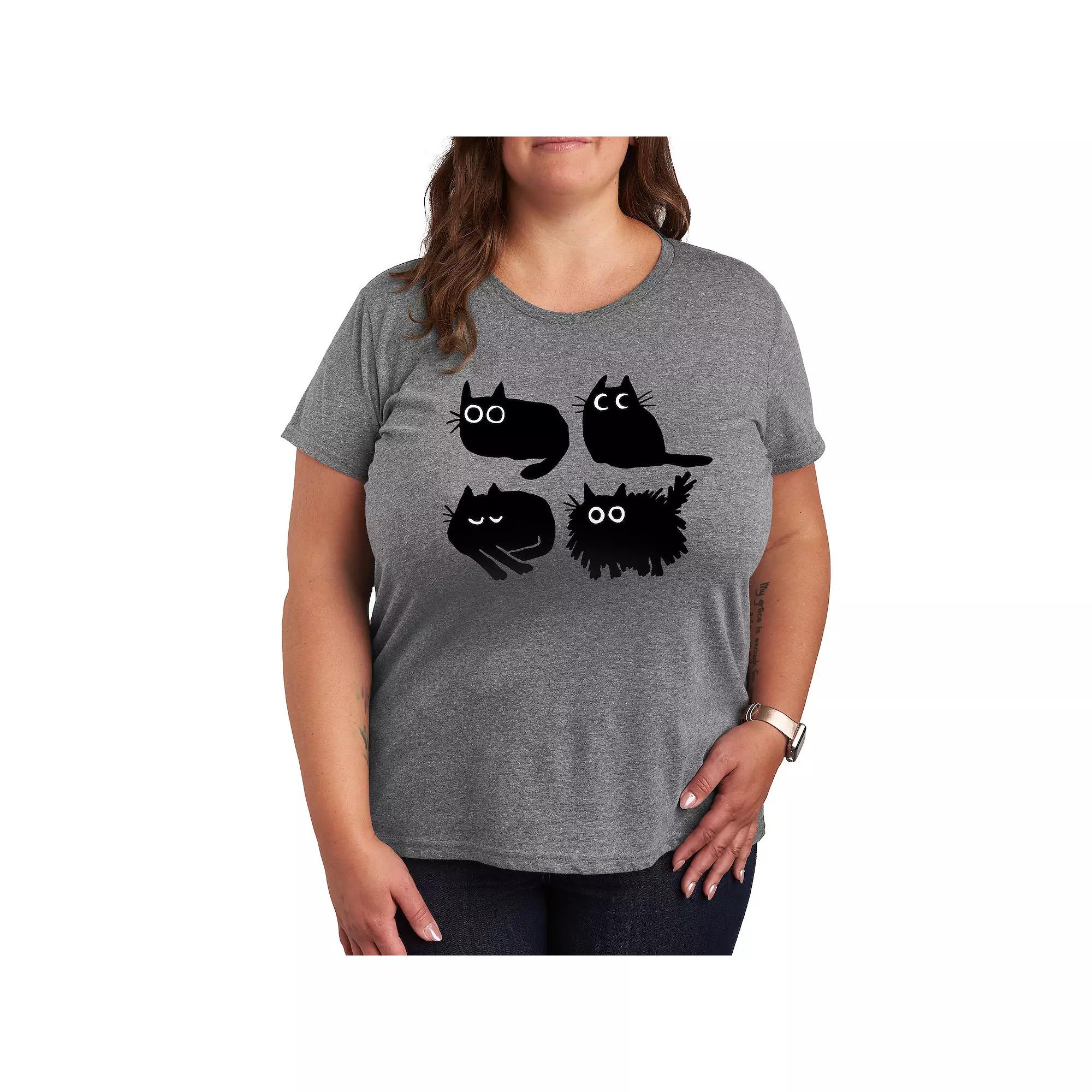Plus Sketched Black Cats Graphic Tee, Women's,  Product Image
