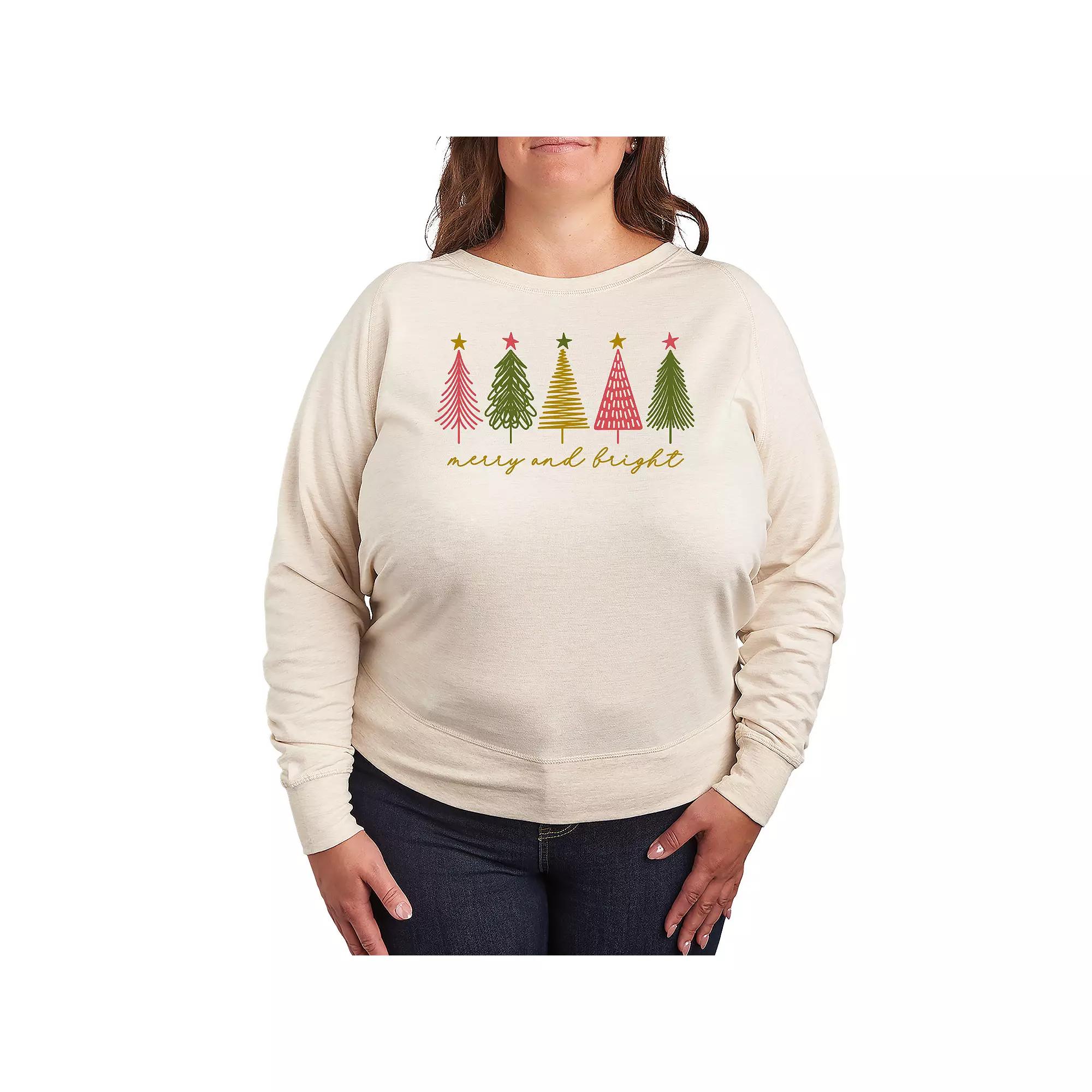 Plus Size Merry & Bright Christmas French Terry Long Sleeve Tee, Women's, Size: 4XL, Beige Product Image