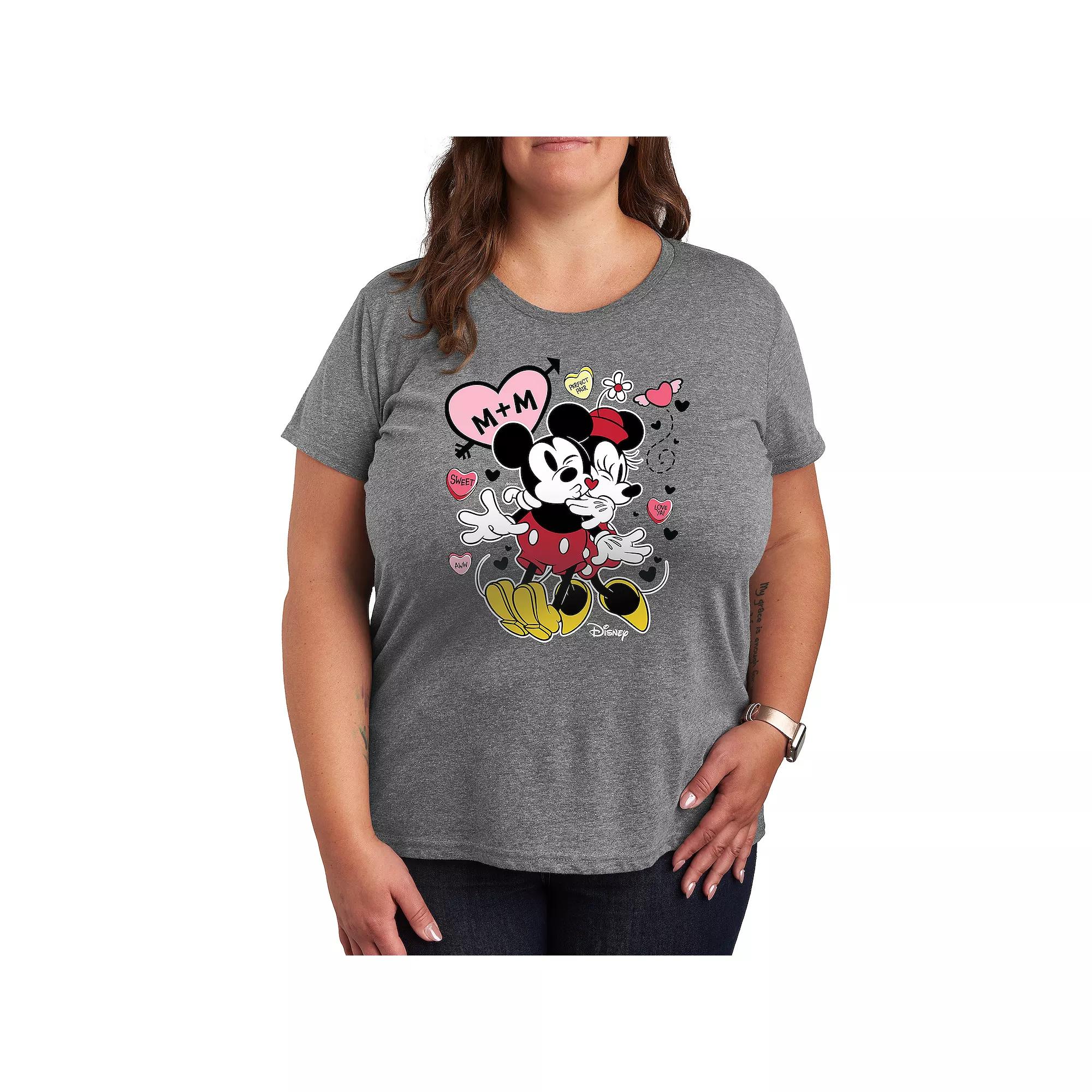 Disneys Mickey & Minnie Mouse Plus Size Heart Graphic Tee, Womens Grey Gray Product Image