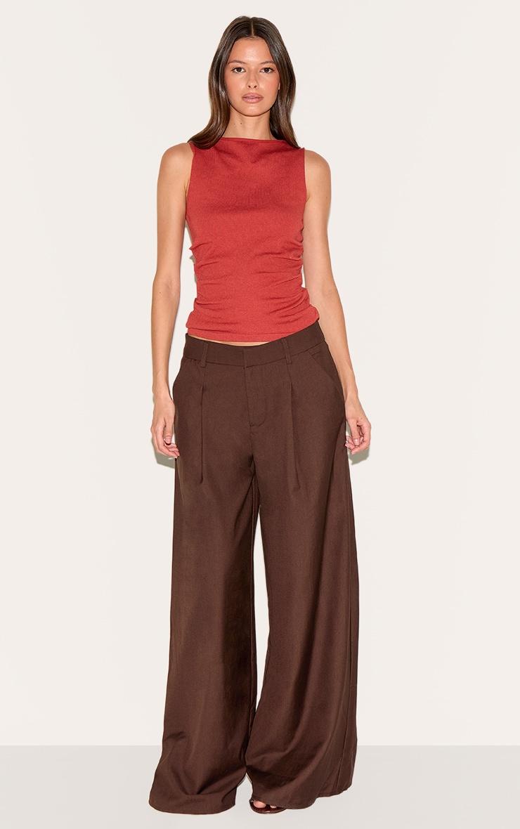  Rust Fine Knit High Neck Sleeveless Top Product Image