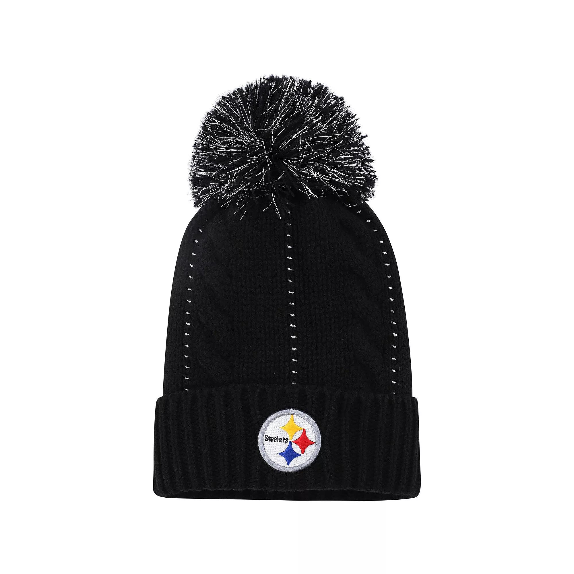 Women's '47 Black Pittsburgh Steelers Bauble Cuffed Knit Hat with Pom Product Image