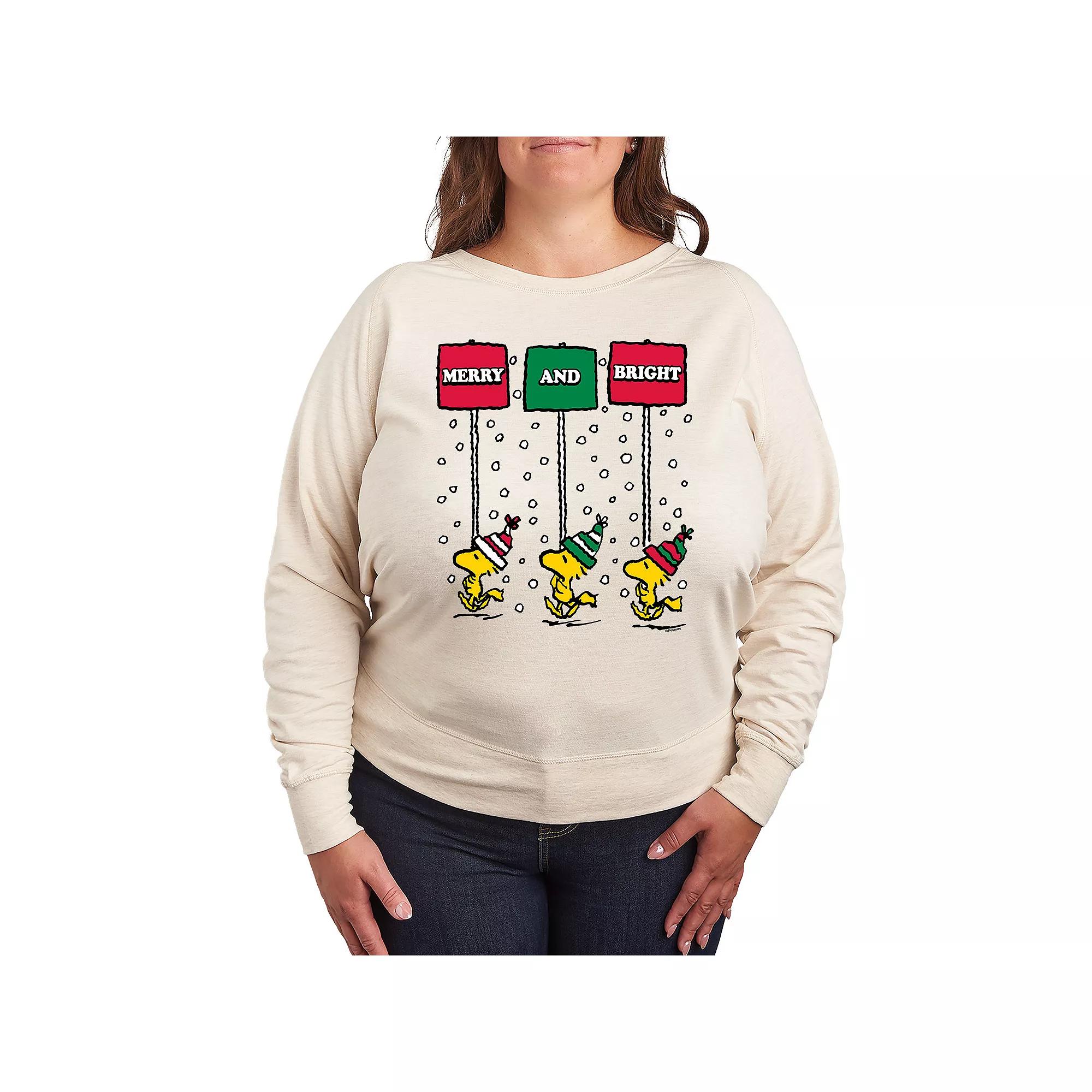 Women's Peanuts Woodstock Merry & Bright French Terry Long Sleeve Tee,  Product Image