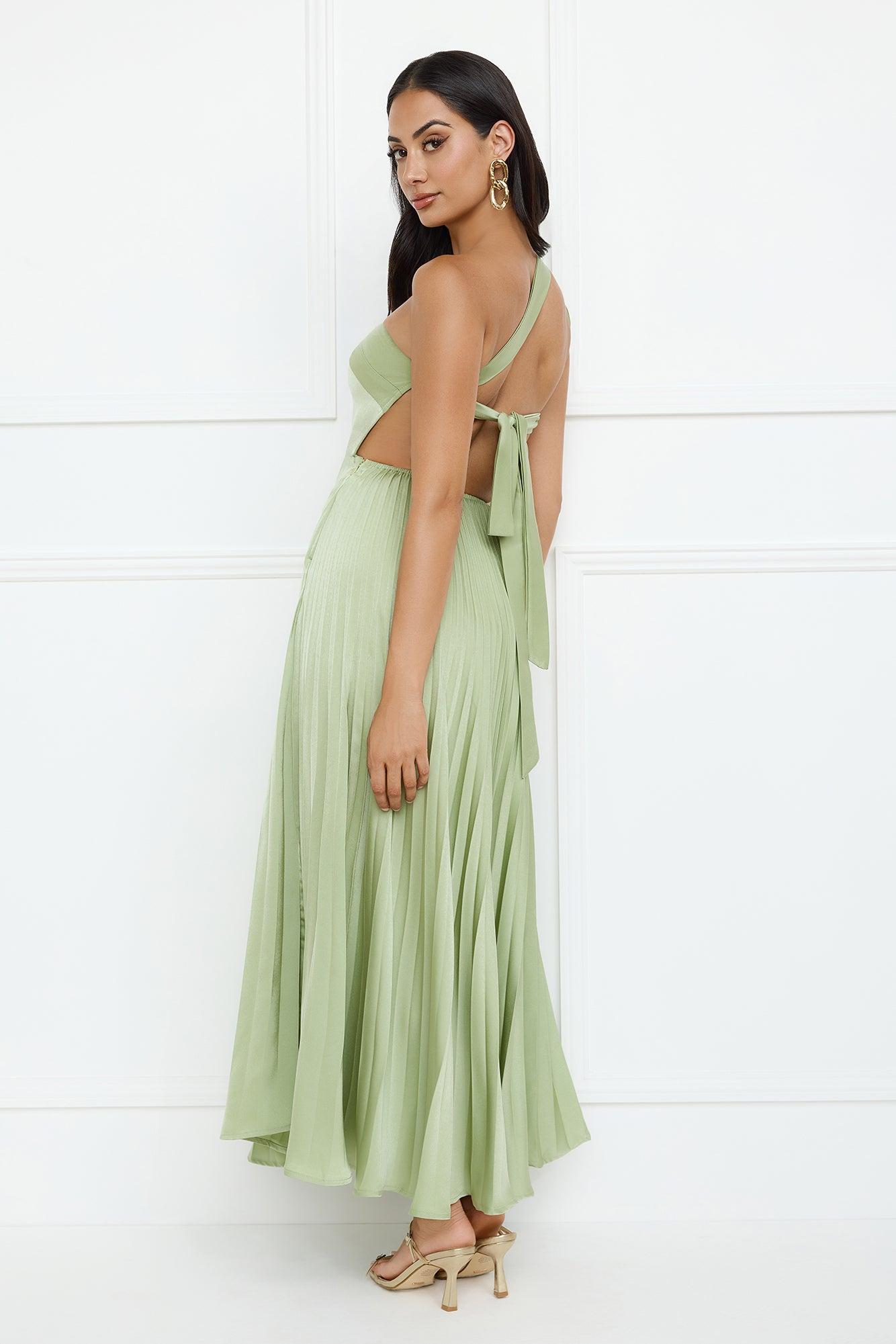 Rosé Reverie One Shoulder Satin Maxi Dress Sage Product Image