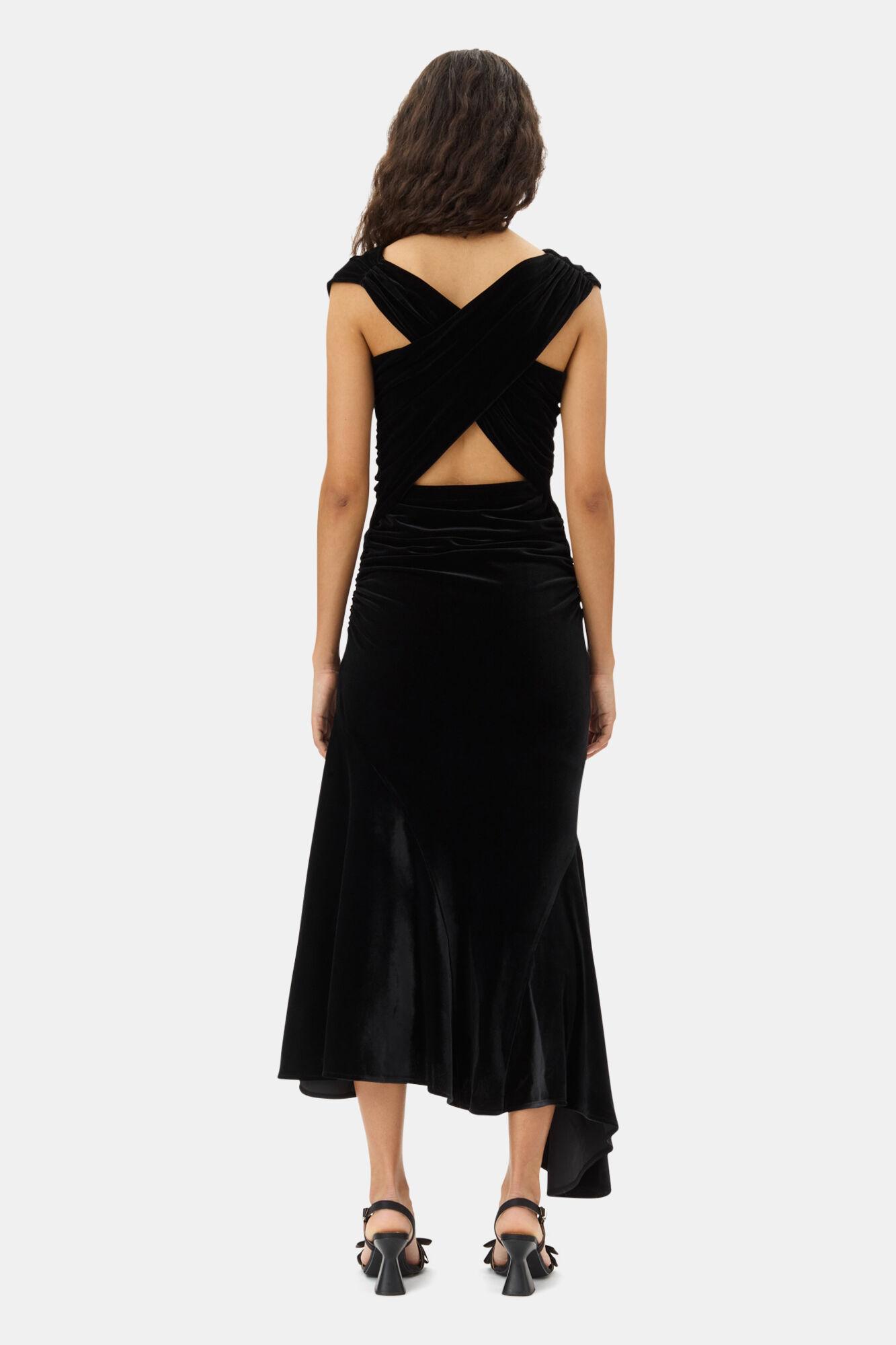 Black Velvet Ruched Dress Product Image